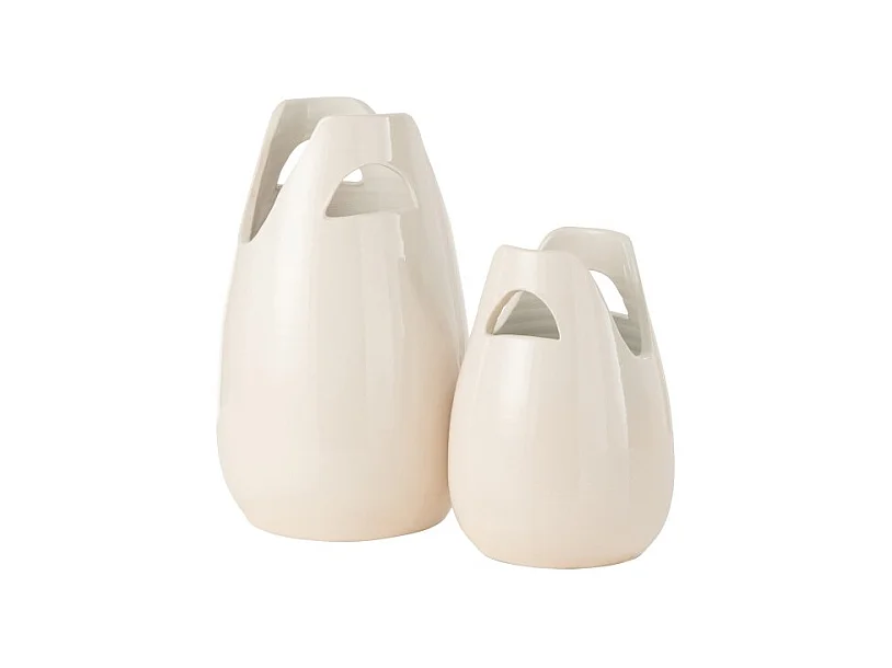 Jarrón con asa de cerámica blanca 23x23x40 cm