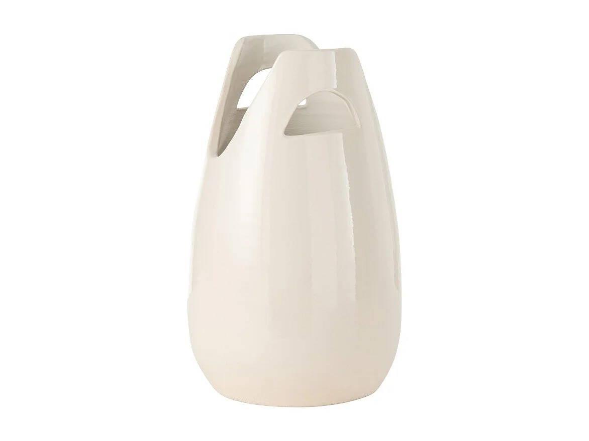 Jarrón con asa de cerámica blanca 23x23x40 cm