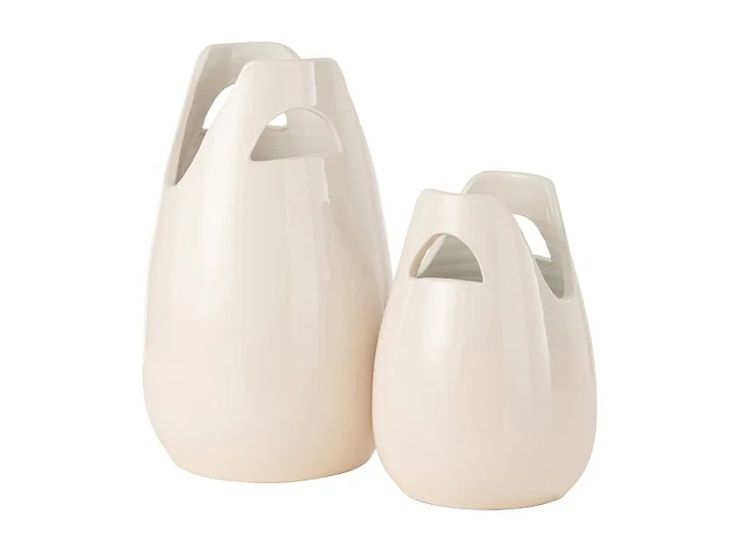 Jarrón con asa de cerámica blanca 23x23x40 cm