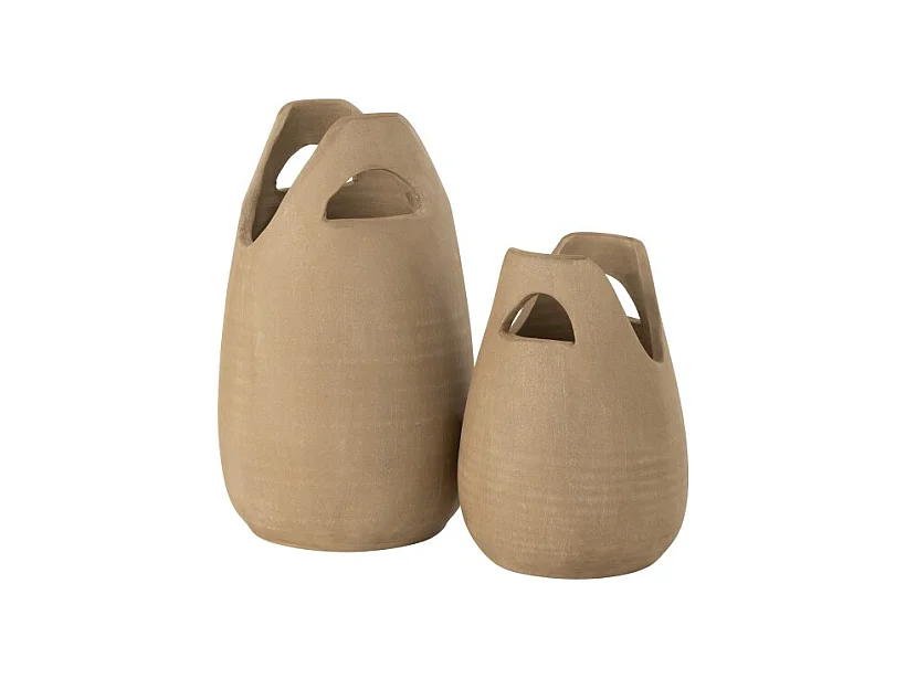 Jarrón con asa de cerámica beige 23x23x40 cm