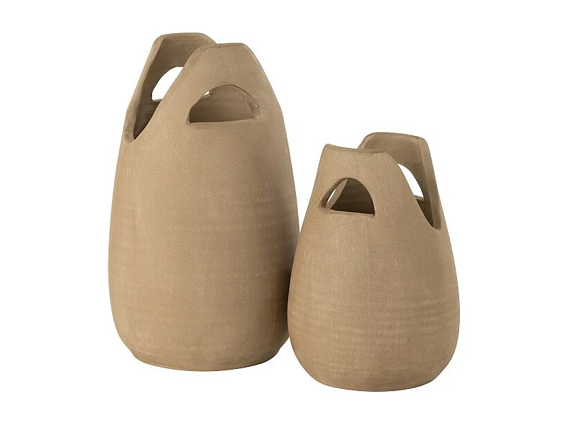 Jarrón con asa de cerámica beige 23x23x40 cm