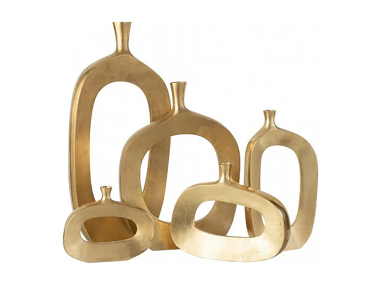 Jarrón ovalado con abertura de metal dorado 29x6x23 cm