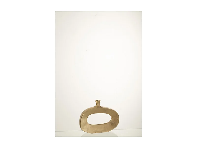 Jarrón ovalado con abertura de metal dorado 29x6x23 cm