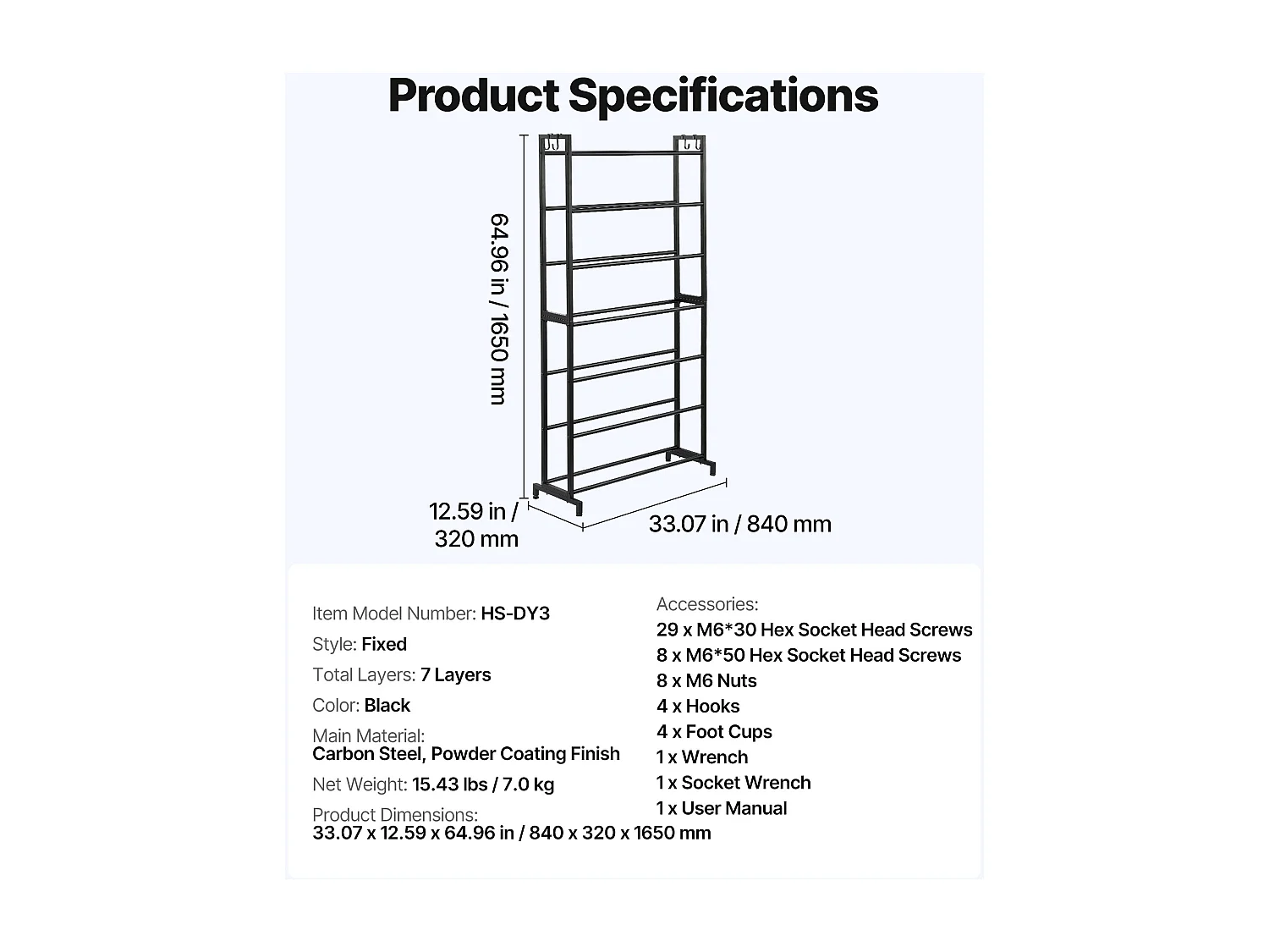 Filamentopslagrek SucceBuy met 7 Niveaus, Opslagrek voor 3D-Printerfilamenten, Draagvermogen 54,4 kg per Niveau, voor Werkplaats, Zwart