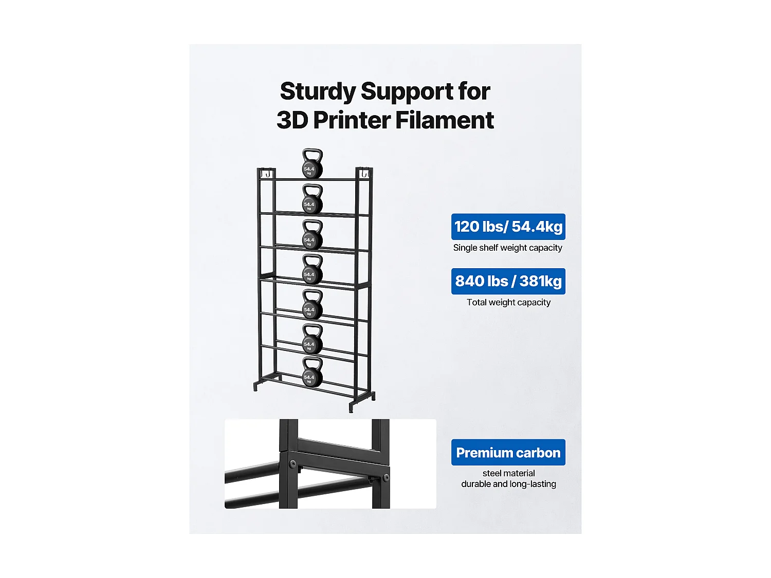 Filamentopslagrek SucceBuy met 7 Niveaus, Opslagrek voor 3D-Printerfilamenten, Draagvermogen 54,4 kg per Niveau, voor Werkplaats, Zwart
