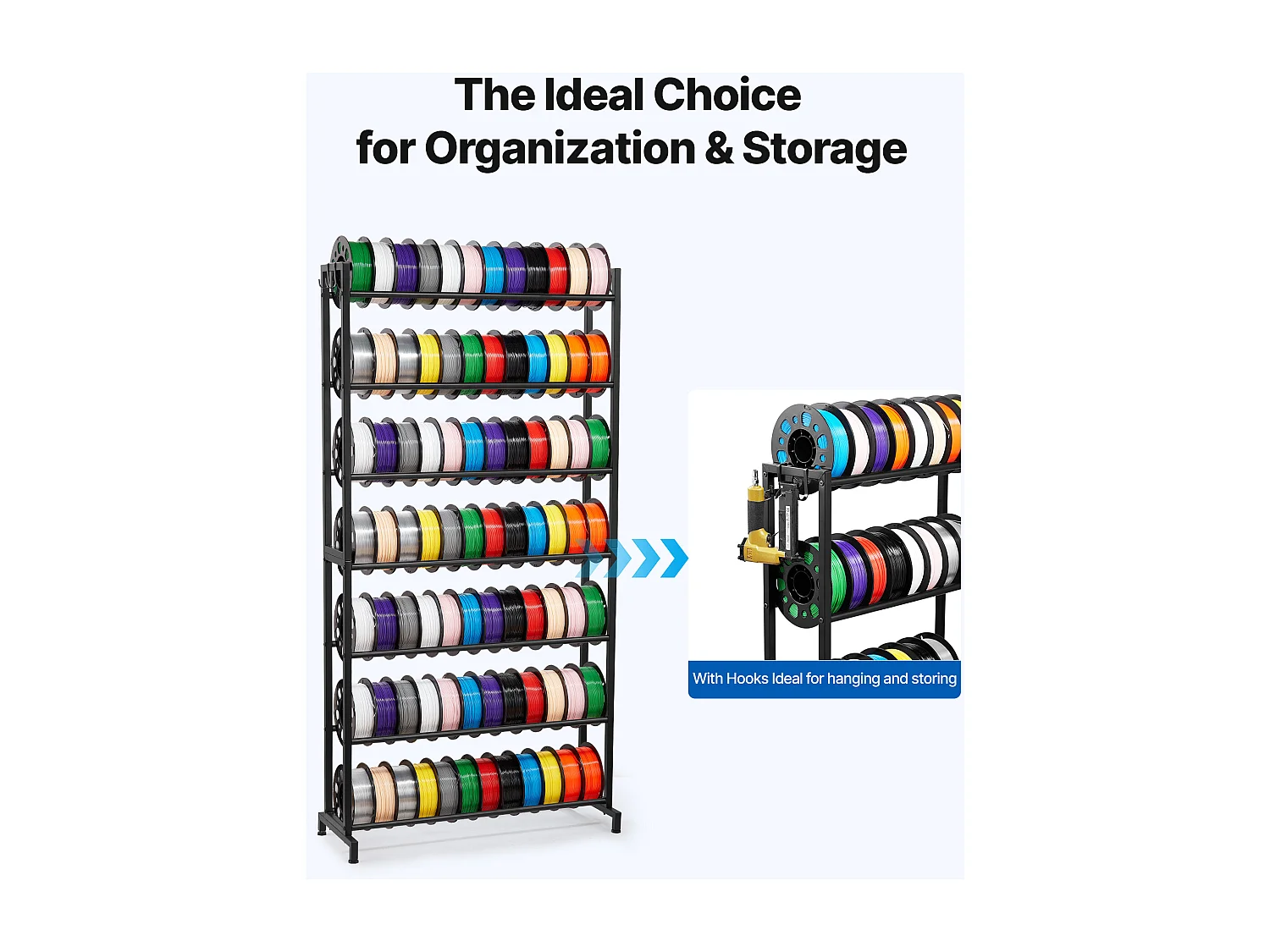 Filamentopslagrek SucceBuy met 7 Niveaus, Opslagrek voor 3D-Printerfilamenten, Draagvermogen 54,4 kg per Niveau, voor Werkplaats, Zwart