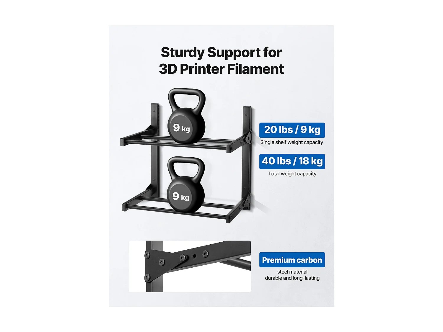 Support de Rangement SucceBuy de Filaments Mural 2 Niveaux, Étagère de Stockage de Filaments d'Imprimante 3D, pour Studio d'Impression 3D, Atelier, Noir