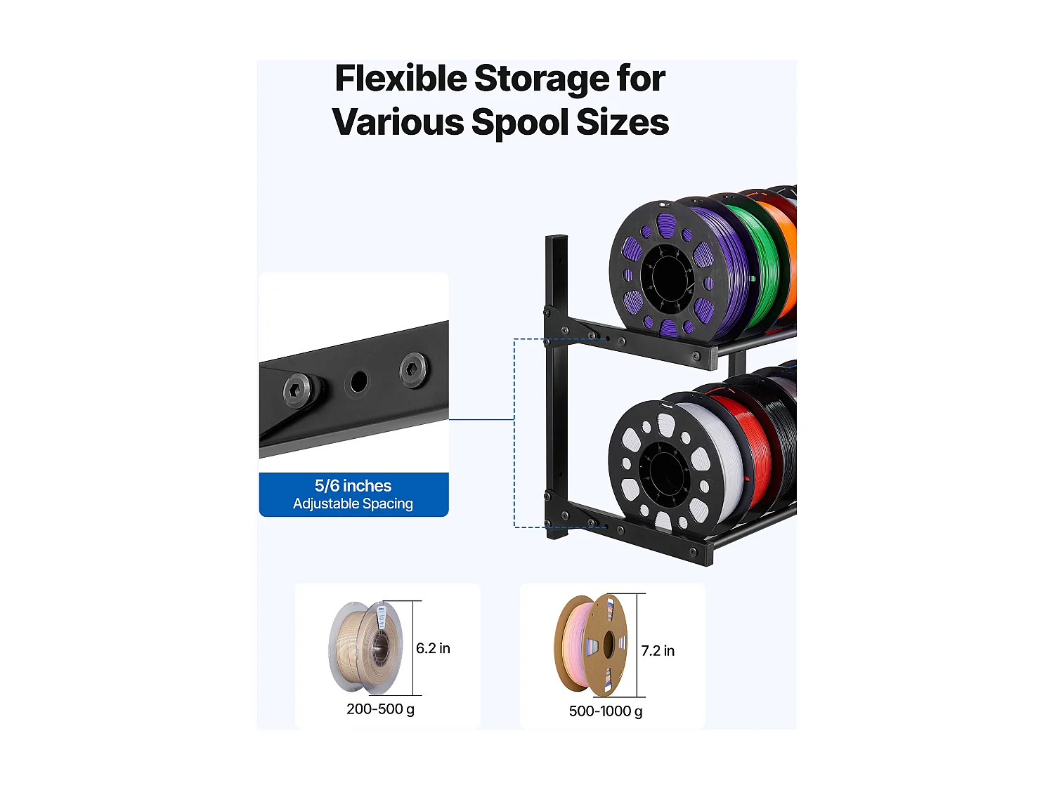 Support de Rangement SucceBuy de Filaments Mural 2 Niveaux, Étagère de Stockage de Filaments d'Imprimante 3D, pour Studio d'Impression 3D, Atelier, Noir