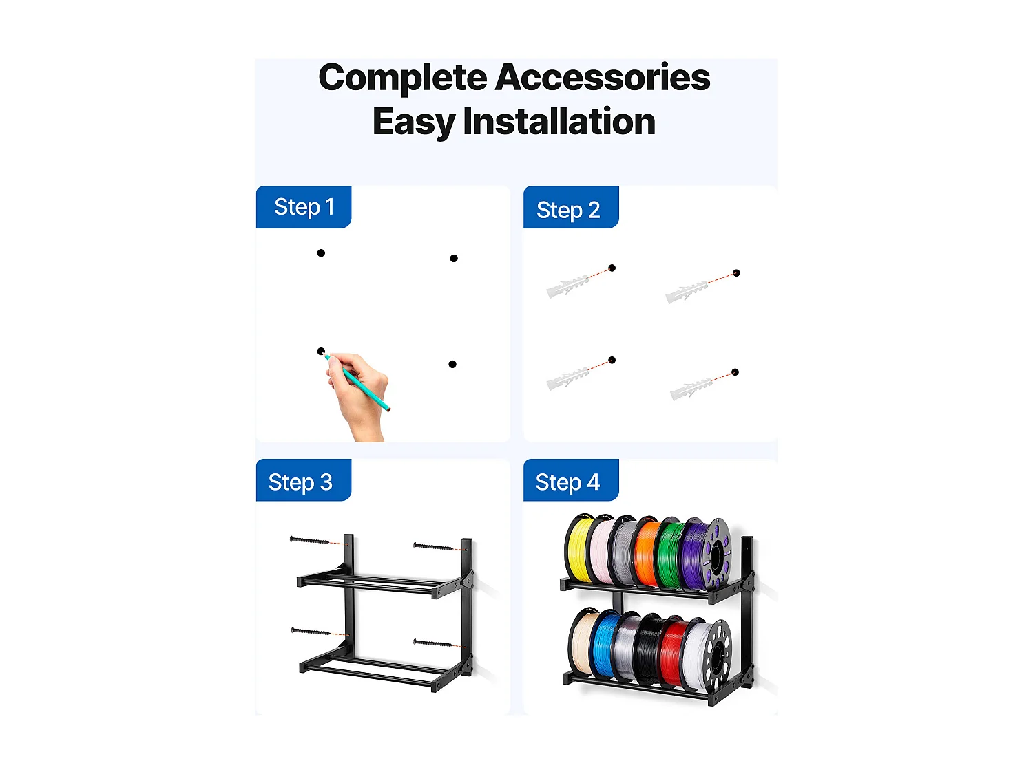 Support de Rangement SucceBuy de Filaments Mural 2 Niveaux, Étagère de Stockage de Filaments d'Imprimante 3D, pour Studio d'Impression 3D, Atelier, Noir