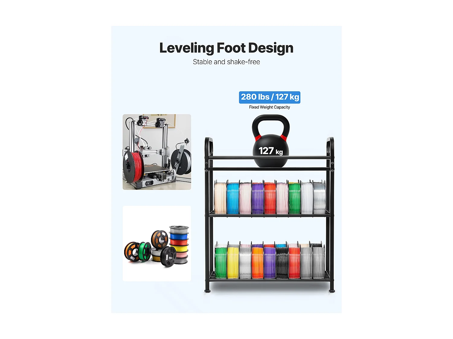 Soporte de Almacenamiento SucceBuy para Filamentos Móvil de 3 Niveles, Estantería de Almacenamiento para Filamentos de Impresora 3D, para Taller, Negro