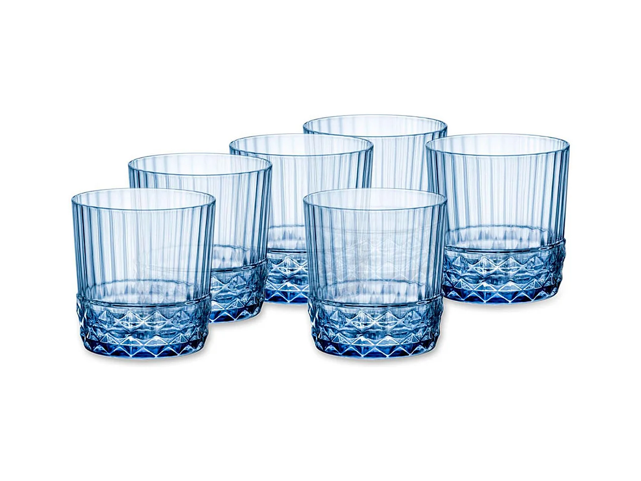 Pack de 6 vasos America 20's Bormioli 30cl con relieve azul