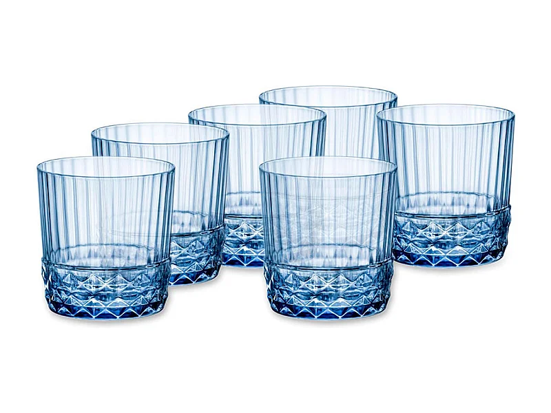 Pack de 6 vasos America 20's Bormioli 30cl con relieve azul