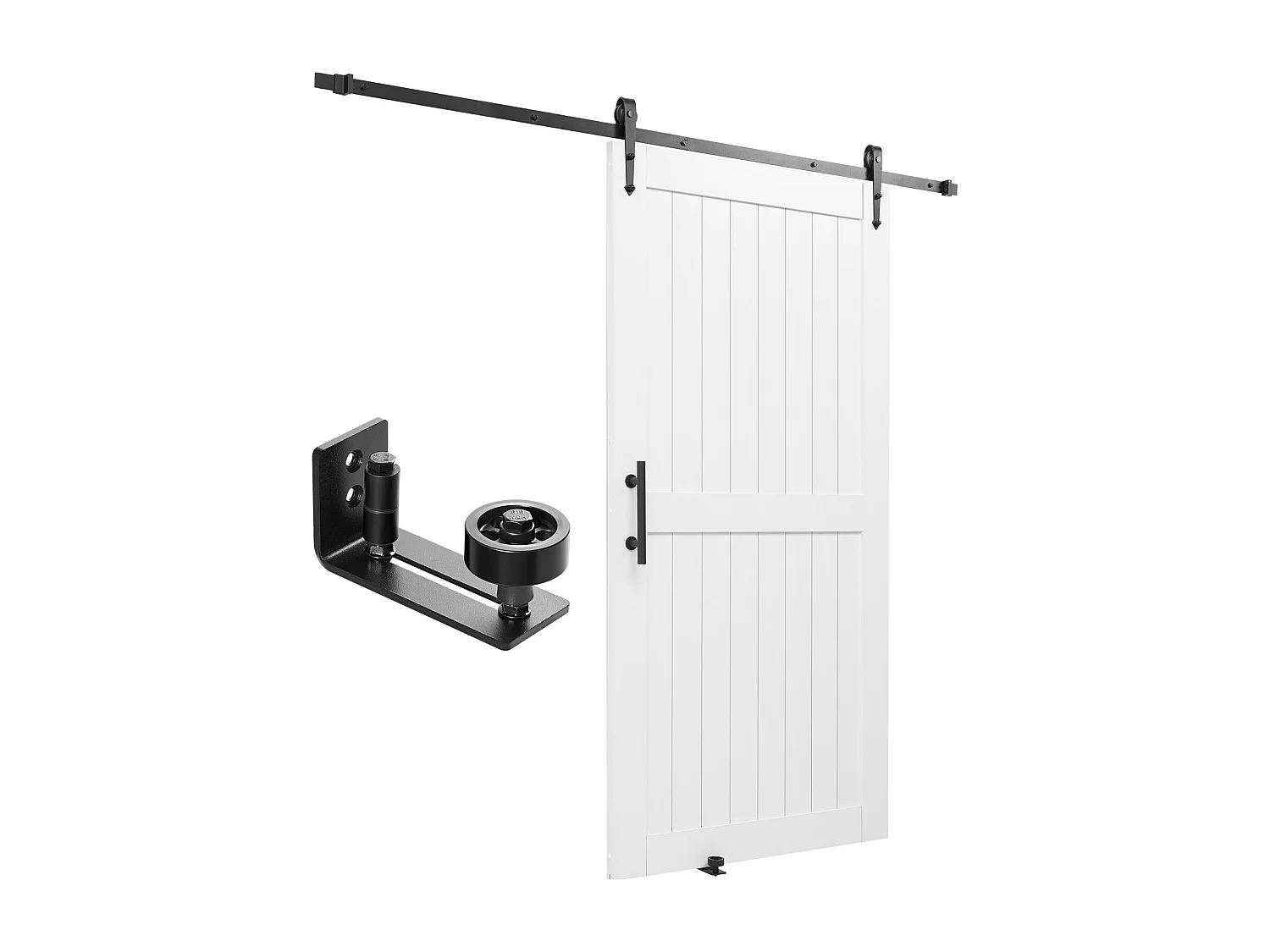 Porta de Celeiro Deslizante SucceBuy, 106,7 x 213,4 cm, Painel MDF, Kit de Porta Deslizante com Kit de Ferragens, Moldura em H, para Sala de Estar e Casa de Banho