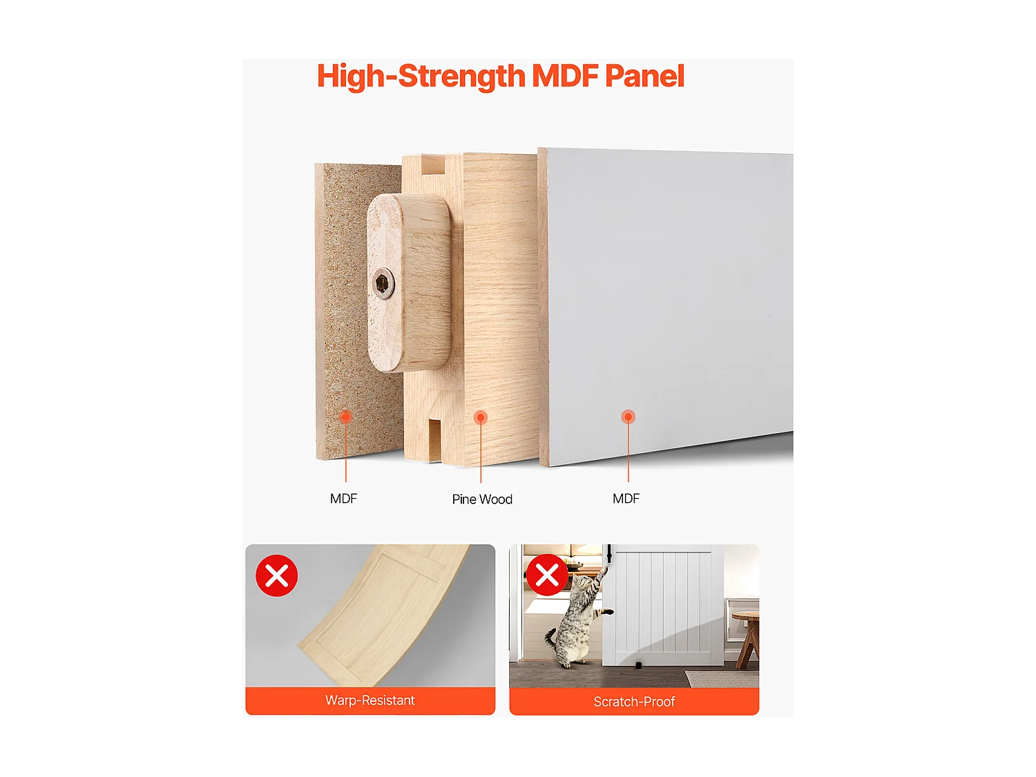 Porta de Celeiro Deslizante SucceBuy, 106,7 x 213,4 cm, Painel MDF, Kit de Porta Deslizante com Kit de Ferragens, Moldura em H, para Sala de Estar e Casa de Banho