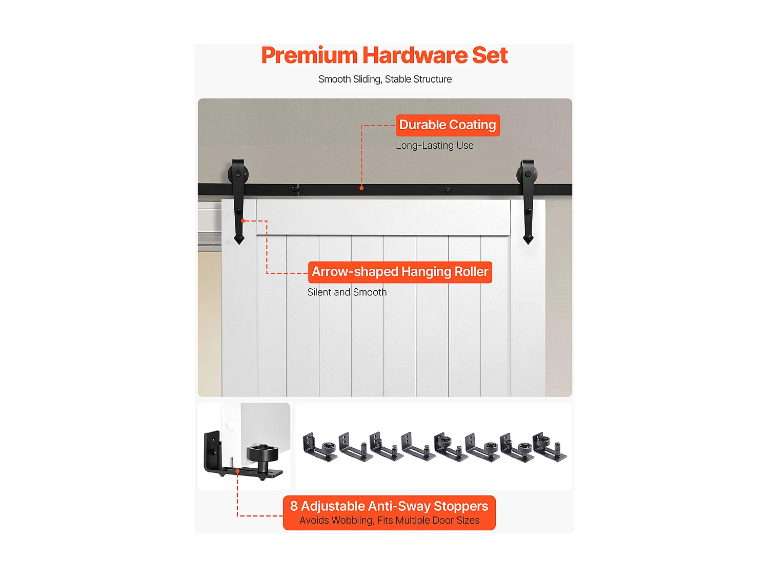 Porta de Celeiro Deslizante SucceBuy, 106,7 x 213,4 cm, Painel MDF, Kit de Porta Deslizante com Kit de Ferragens, Moldura em H, para Sala de Estar e Casa de Banho