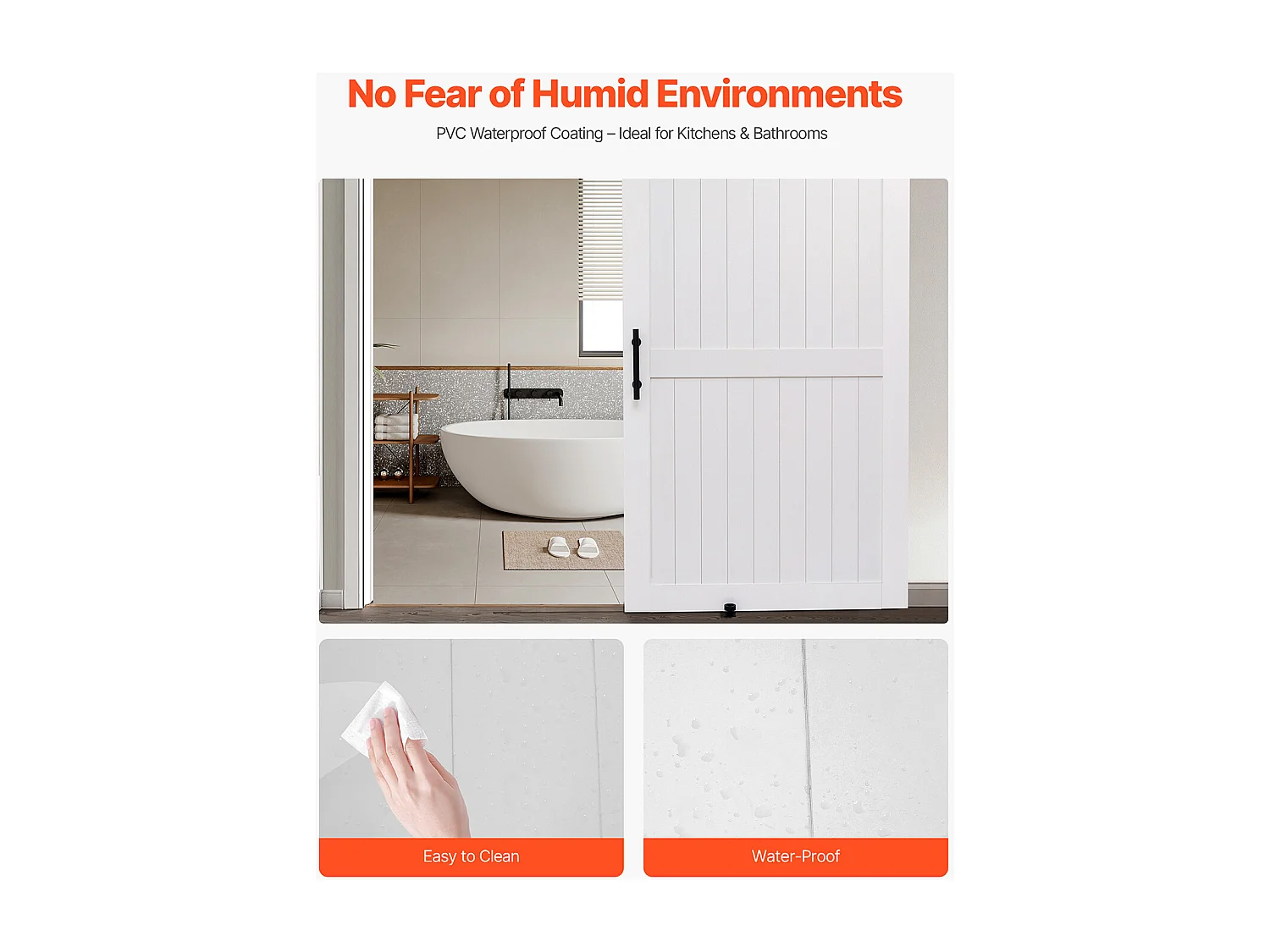 Puerta Corredera para Granero SucceBuy, 121,9 x 213,4 cm, Panel MDF, Kit de Puerta Corredera con Kit de Herrajes, Marco en H, para Salón y Baño