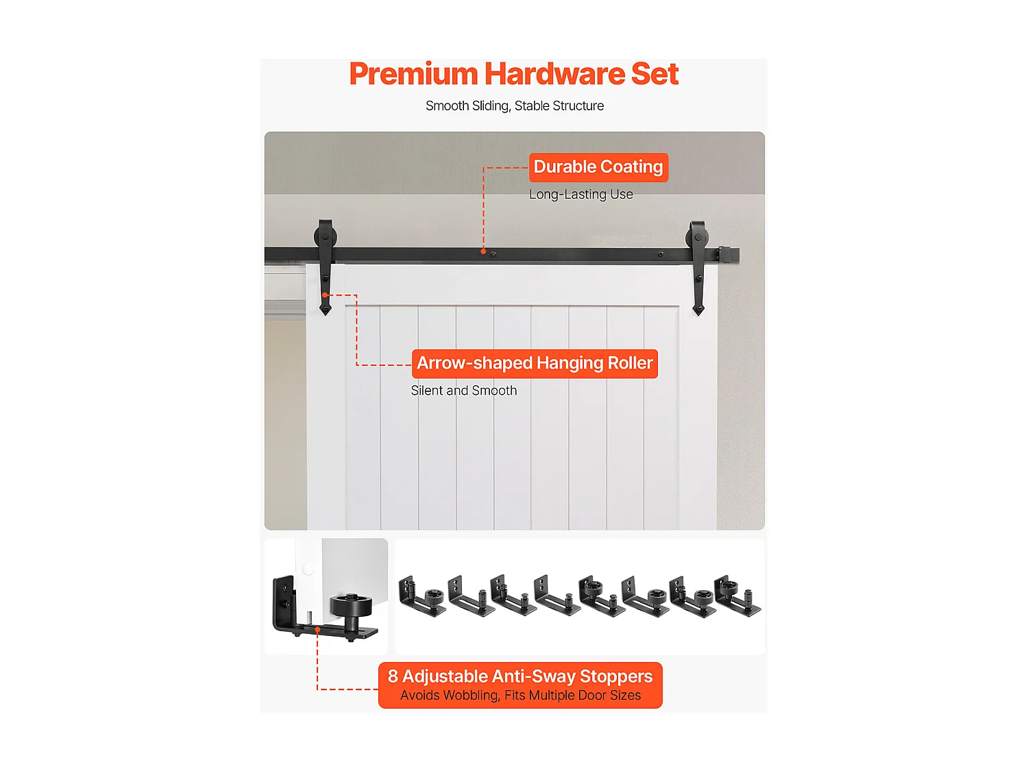 Puerta Corredera para Granero SucceBuy, 121,9 x 213,4 cm, Panel MDF, Kit de Puerta Corredera con Kit de Herrajes, Marco en H, para Salón y Baño