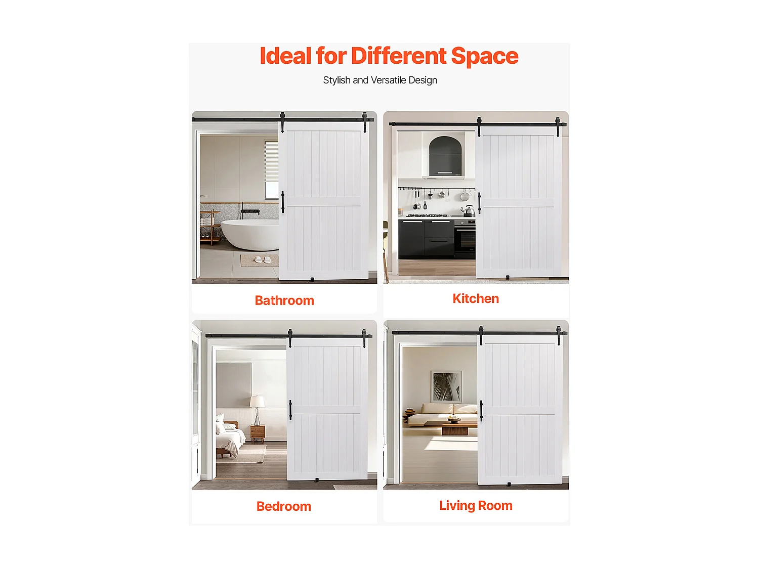 Puerta Corredera para Granero SucceBuy, 121,9 x 213,4 cm, Panel MDF, Kit de Puerta Corredera con Kit de Herrajes, Marco en H, para Salón y Baño