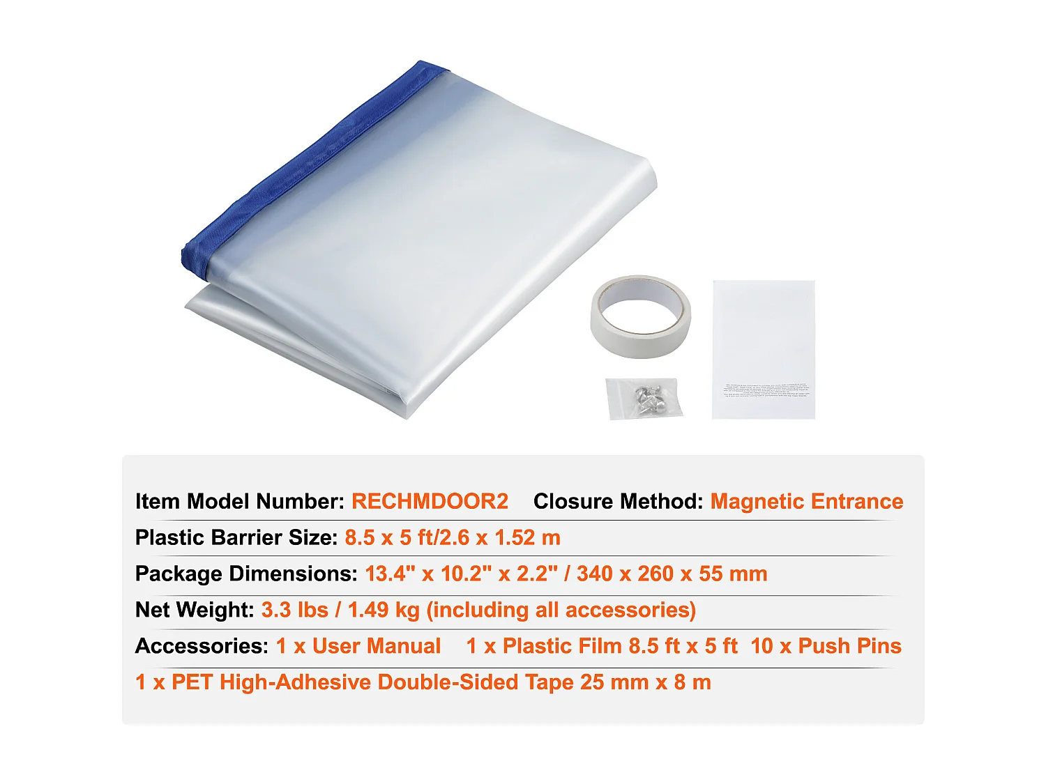 Stofwerende Deurkit SucceBuy, met Magnetische Ritssluiting met Automatische Sluiting, 259 x 152 cm, PE