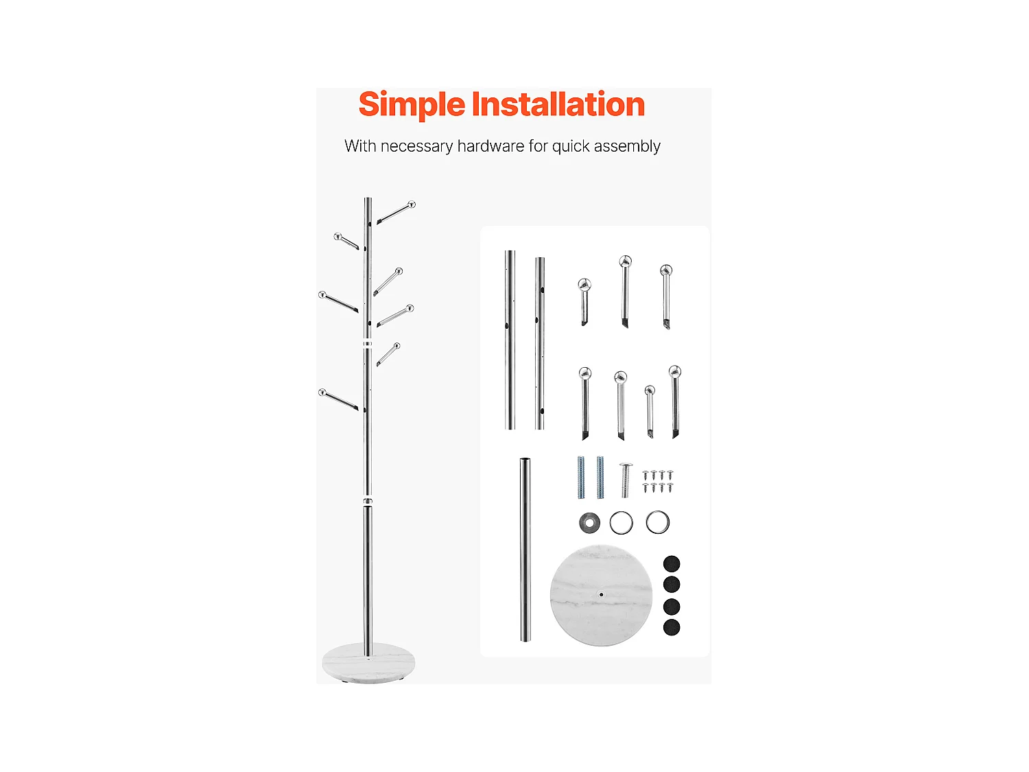 Appendiabiti da Terra SucceBuy, Appendiabiti con Base in Marmo, 8 Ganci, Appendiabiti in Metallo Autoportante per Ingresso, Camera da Letto, Soggiorno