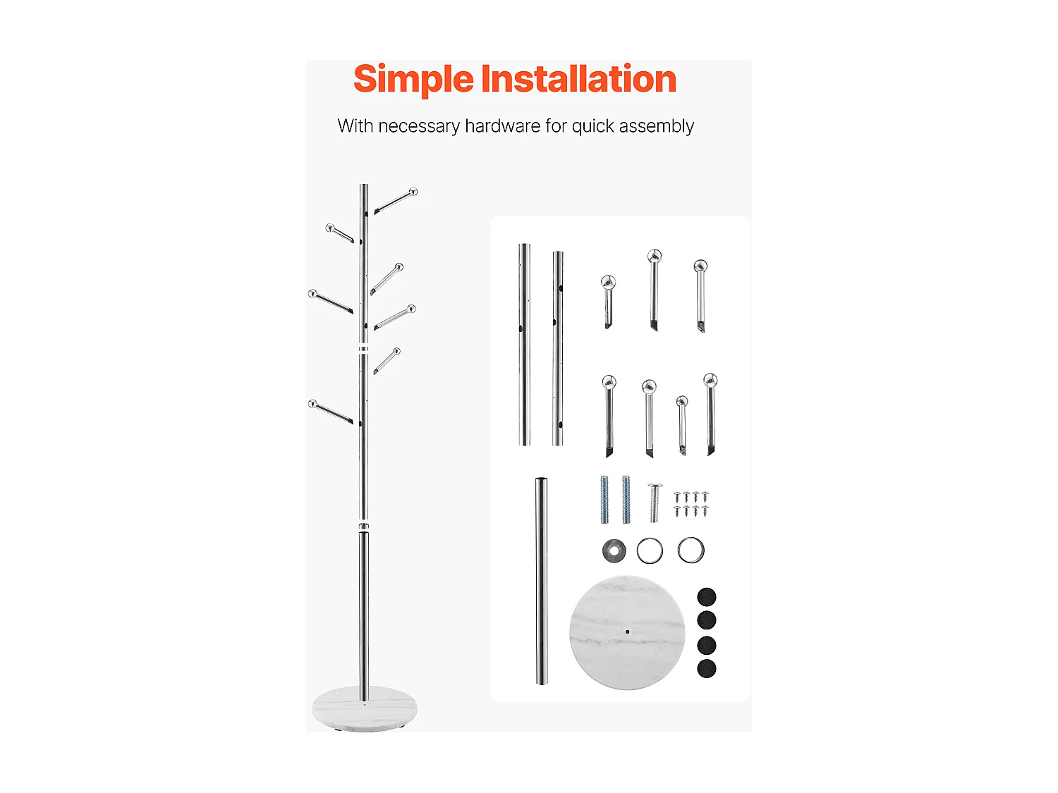 Appendiabiti da Terra SucceBuy, Appendiabiti con Base in Marmo, 8 Ganci, Appendiabiti in Metallo Autoportante per Ingresso, Camera da Letto, Soggiorno