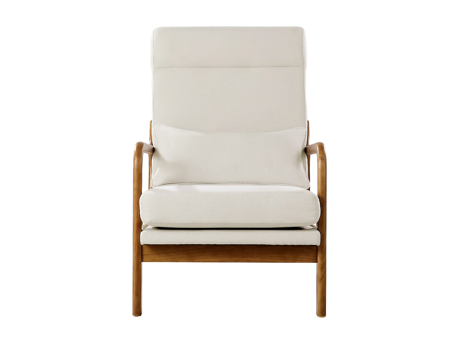 Fauteuil d'Appoint SucceBuy à Dossier Haut, Cadre en Bois Massif et Pieds Antidérapants, avec Tissu en Lin et Coussin de Siège 13,5 cm, pour Chambre, Bureau