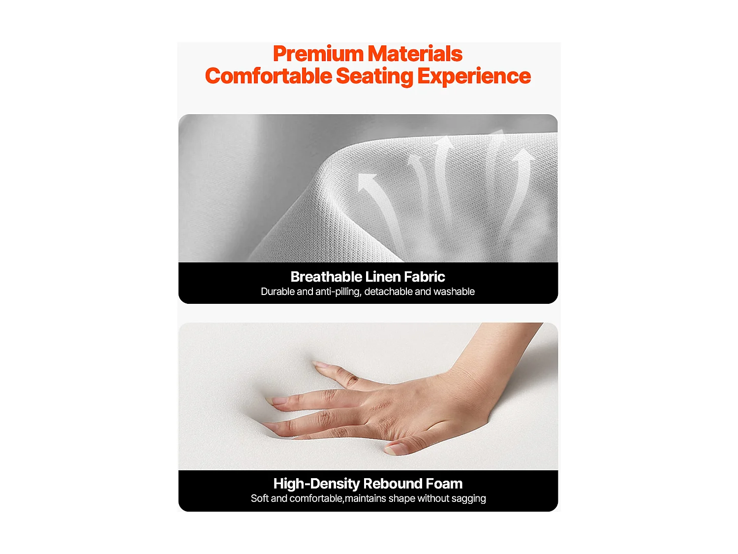 Fauteuil d'Appoint SucceBuy à Dossier Haut, Cadre en Bois Massif et Pieds Antidérapants, avec Tissu en Lin et Coussin de Siège 13,5 cm, pour Chambre, Bureau