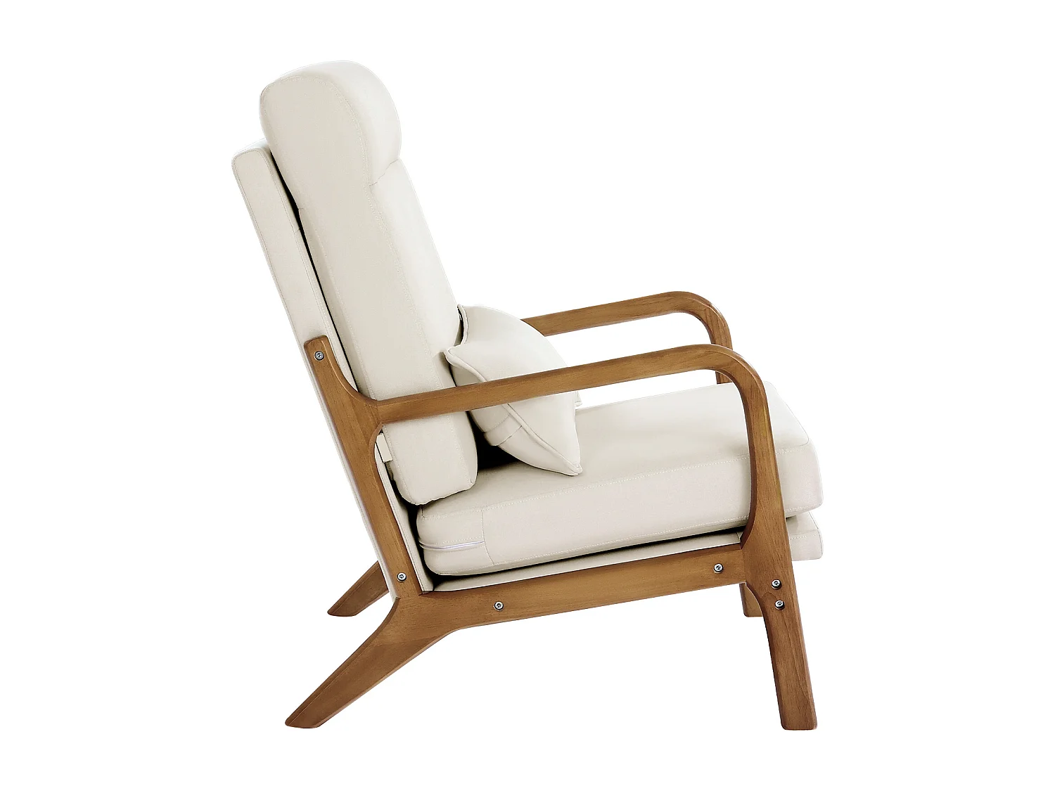 Fauteuil d'Appoint SucceBuy à Dossier Haut, Cadre en Bois Massif et Pieds Antidérapants, avec Tissu en Lin et Coussin de Siège 13,5 cm, pour Chambre, Bureau