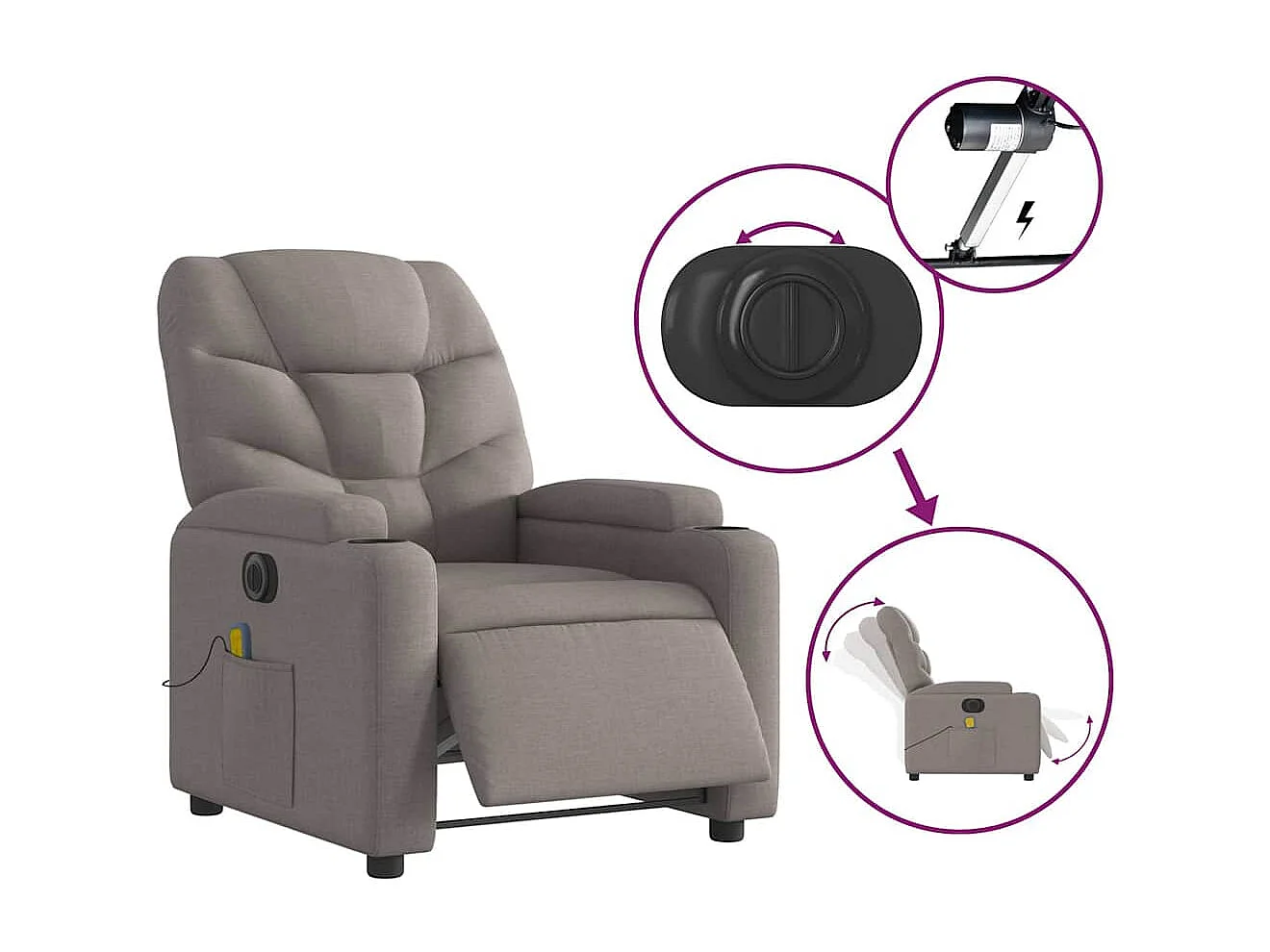 Sillón de relax | Sillón reclinable de masaje eléctrico tela gris taupe SHL6569