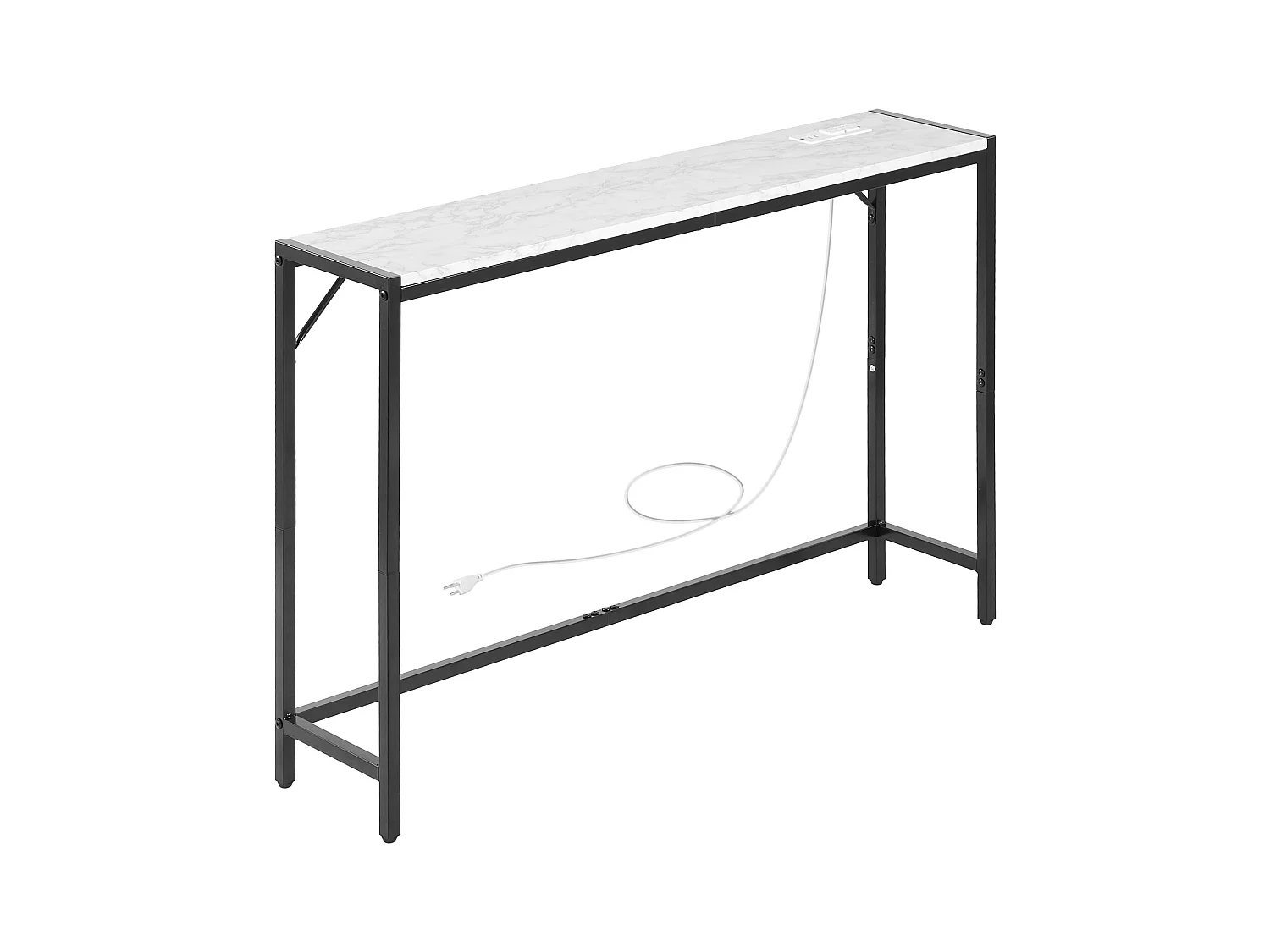 Stolik Konsolowy SucceBuy z Marmuru, Wąska i Długa Konsola do Przedpokoju z Gniazdkiem Elektrycznym, Zabezpieczeniem Przed Przewróceniem i Trójkątnym
