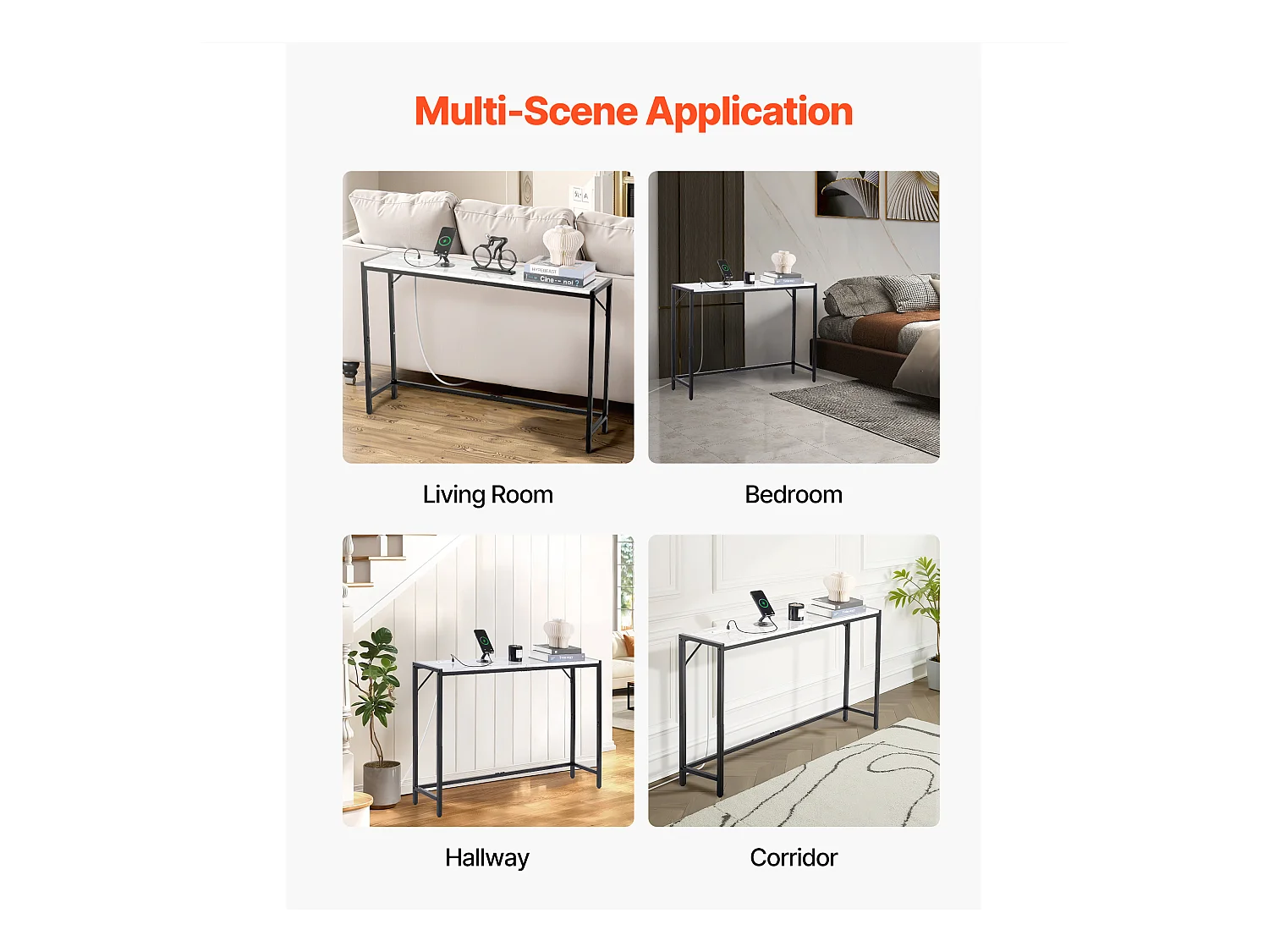 Stolik Konsolowy SucceBuy z Marmuru, Wąska i Długa Konsola do Przedpokoju z Gniazdkiem Elektrycznym, Zabezpieczeniem Przed Przewróceniem i Trójkątnym