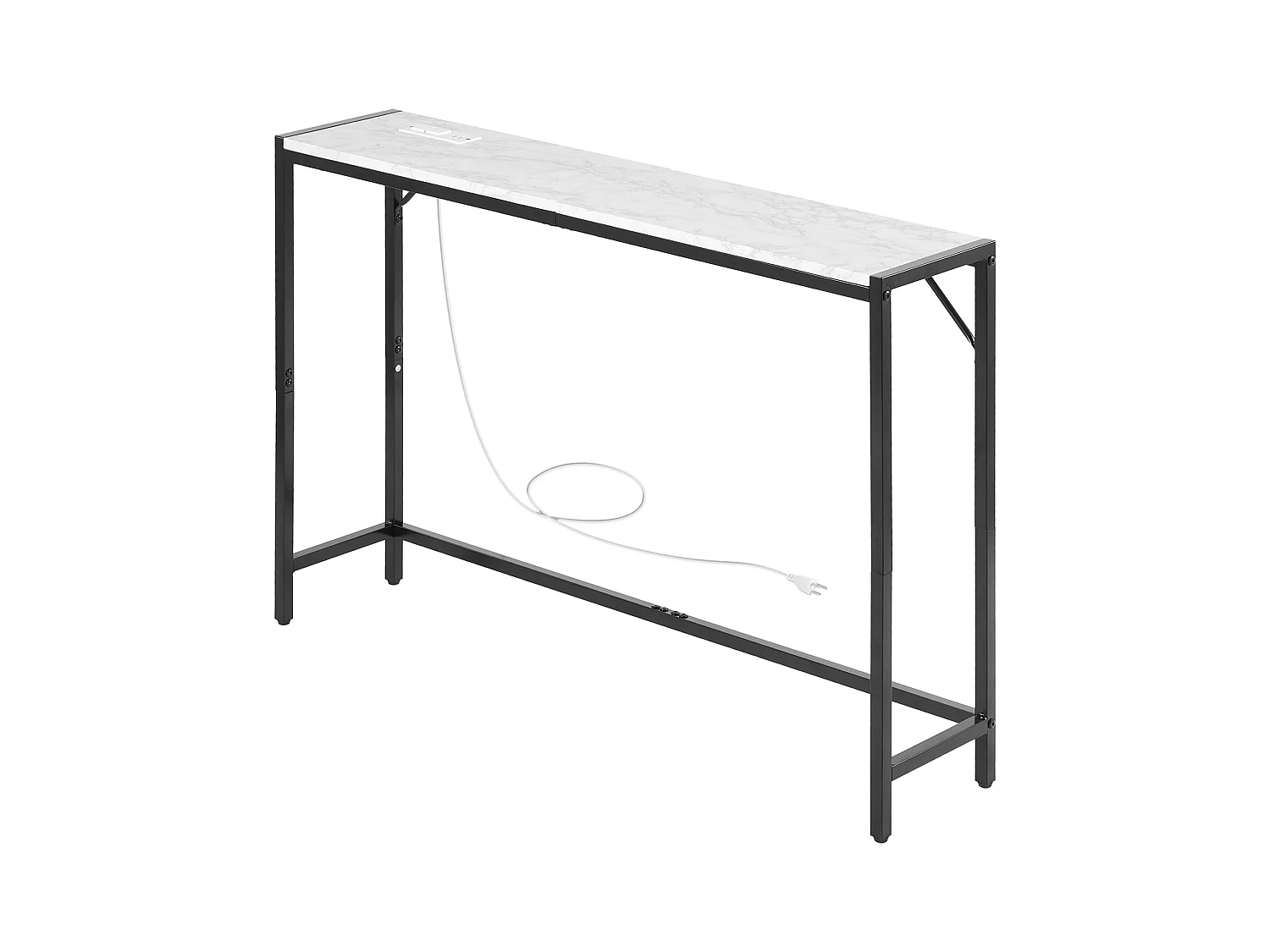 Stolik Konsolowy SucceBuy z Marmuru, Wąska i Długa Konsola do Przedpokoju z Gniazdkiem Elektrycznym, Zabezpieczeniem Przed Przewróceniem i Trójkątnym