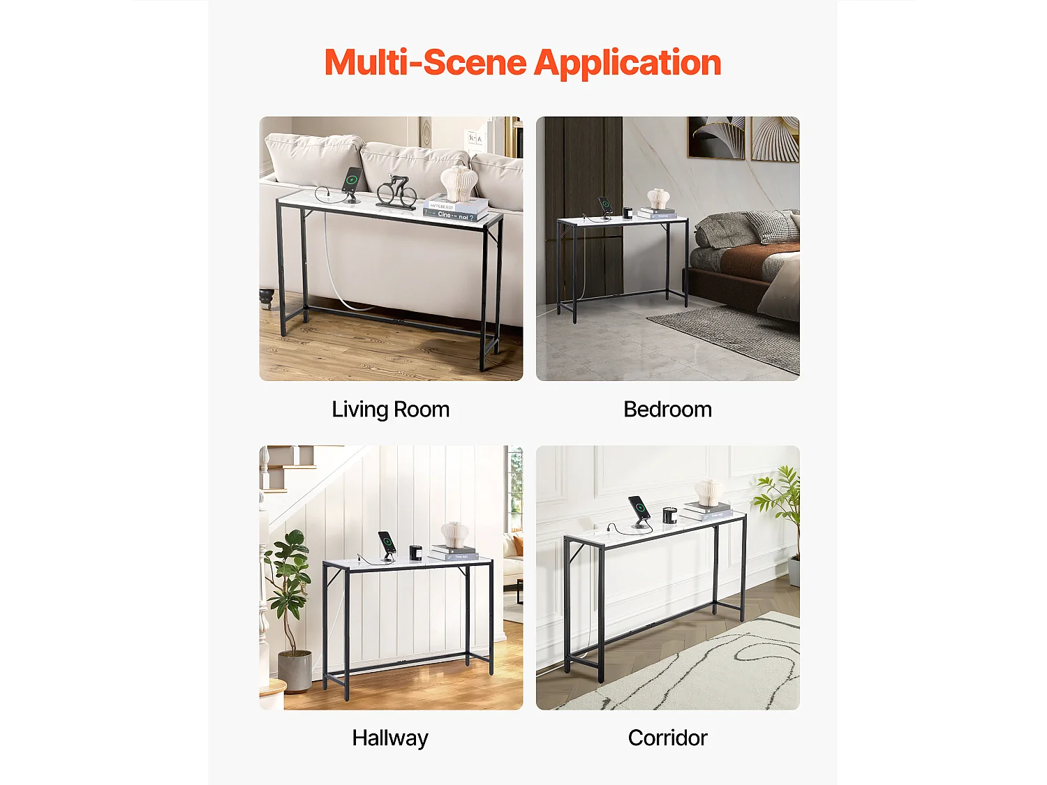 Stolik Konsolowy SucceBuy z Marmuru, Wąska i Długa Konsola do Przedpokoju z Gniazdkiem Elektrycznym, Zabezpieczeniem Przed Przewróceniem i Trójkątnym