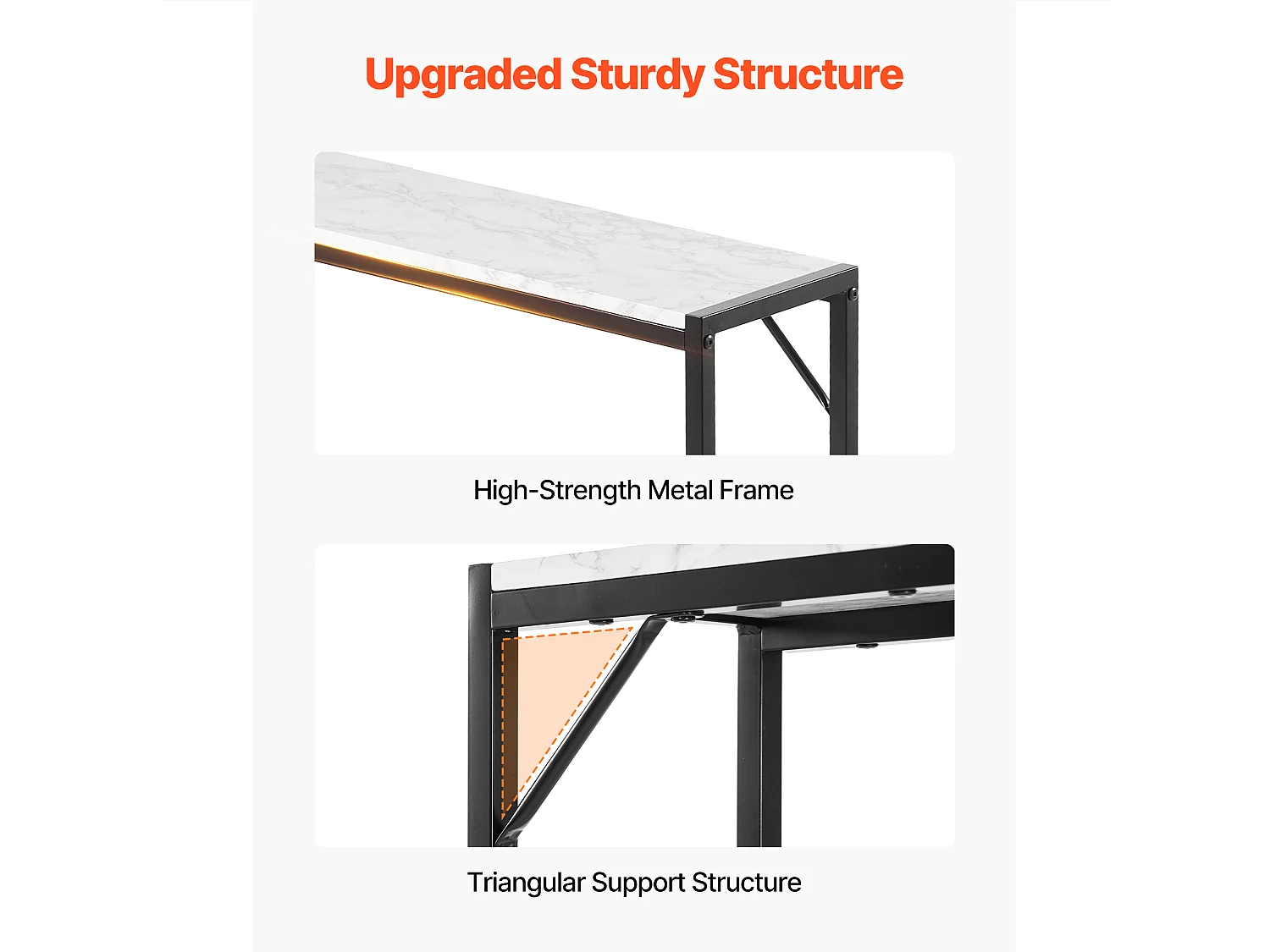 Stolik Konsolowy SucceBuy z Marmuru, Wąska i Długa Konsola do Przedpokoju z Gniazdkiem Elektrycznym, Zabezpieczeniem Przed Przewróceniem i Trójkątnym