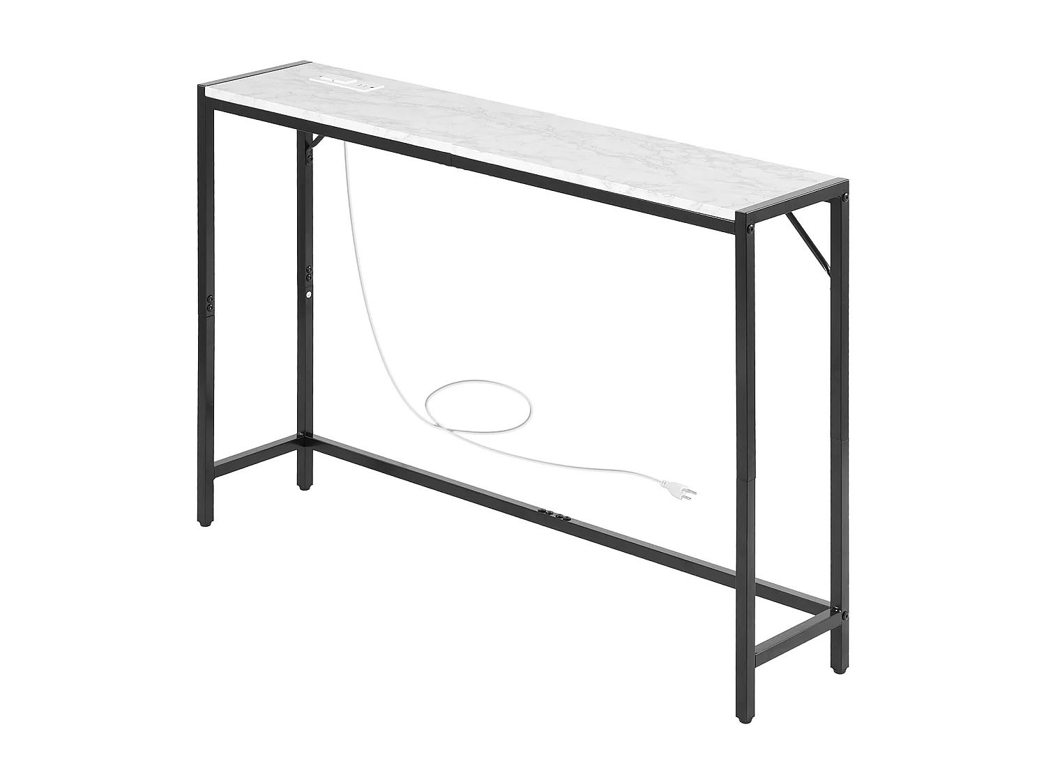 Stolik Konsolowy SucceBuy z Marmuru, Wąska i Długa Konsola do Przedpokoju z Gniazdkiem Elektrycznym, Zabezpieczeniem Przed Przewróceniem i Trójkątnym