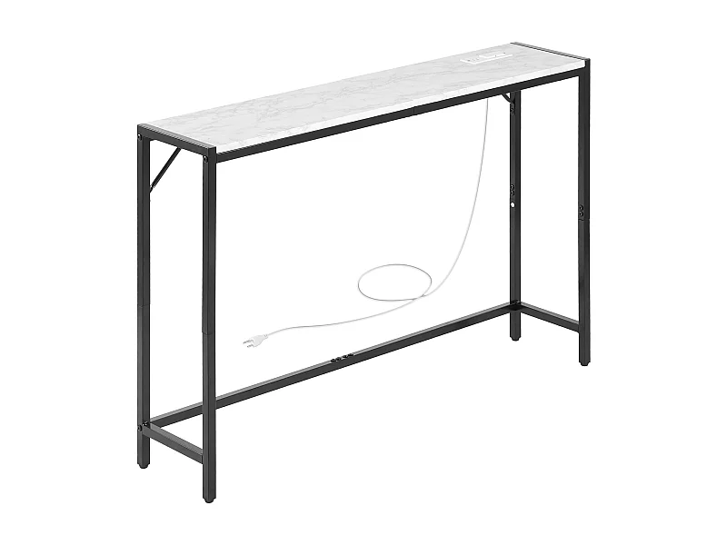 Mesa Consola SucceBuy em Mármore, Consola de Entrada Estreita e Longa com Tomada Elétrica, Dispositivo Anti-tombamento e Suporte Triangular, Sala de Estar