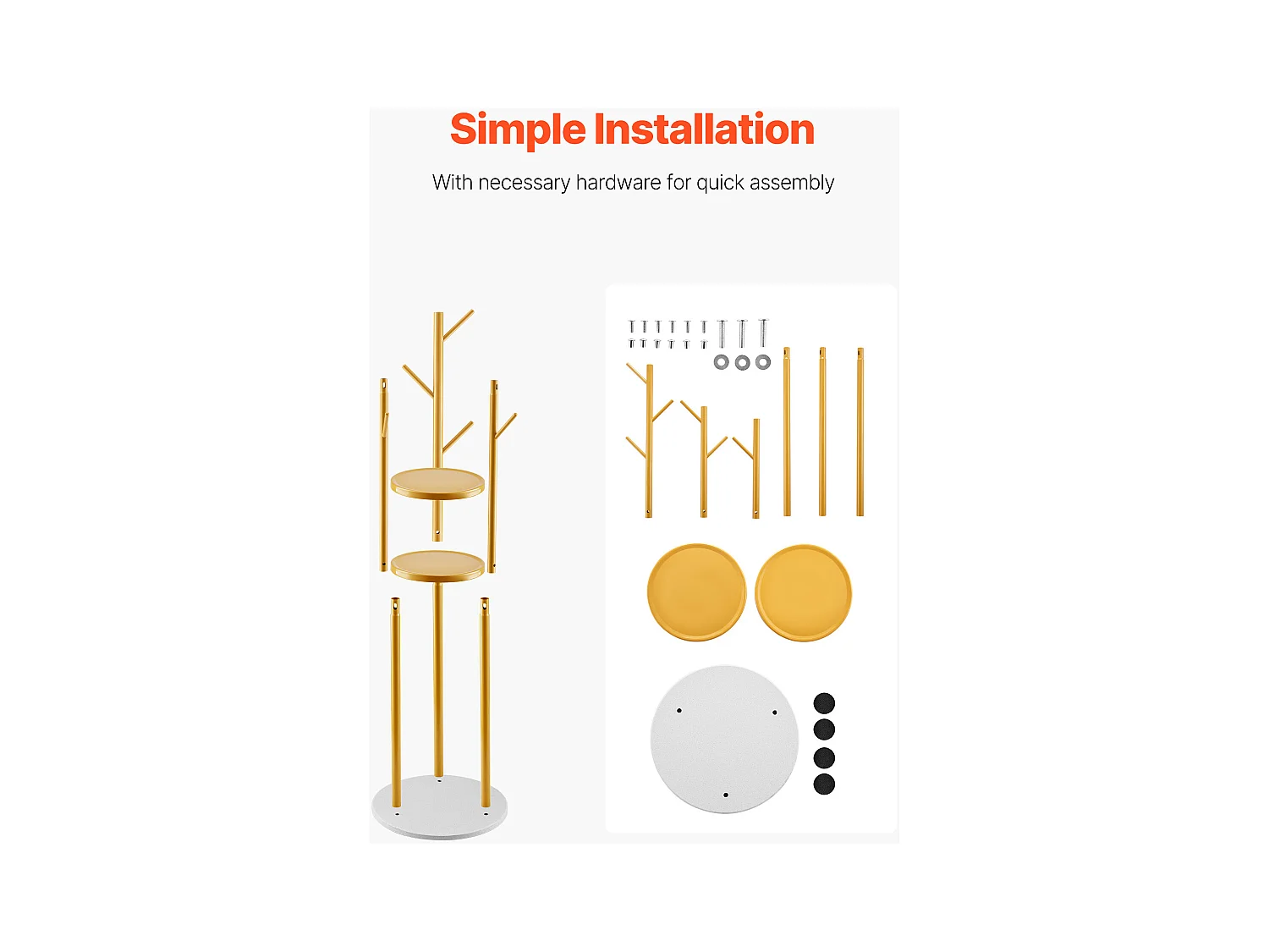 Porte manteau sur Pied SucceBuy, Portant à Vêtements avec Base Quartz, 9 Crochets, Porte Manteau en Métal Autoportant pour Entrée, Chambre, Salon