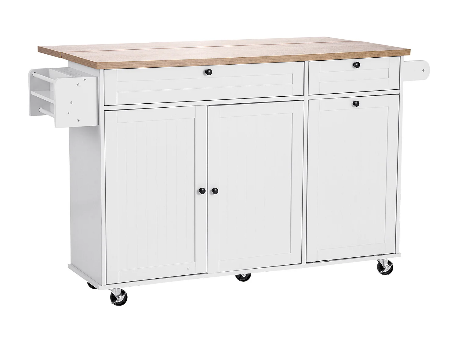 Desserte de Cuisine SucceBuy sur Roulettes, 153 cm de Large, Îlot Central Mobile avec Abattant, 2 Tiroirs, pour Salle à Manger Garde-Manger