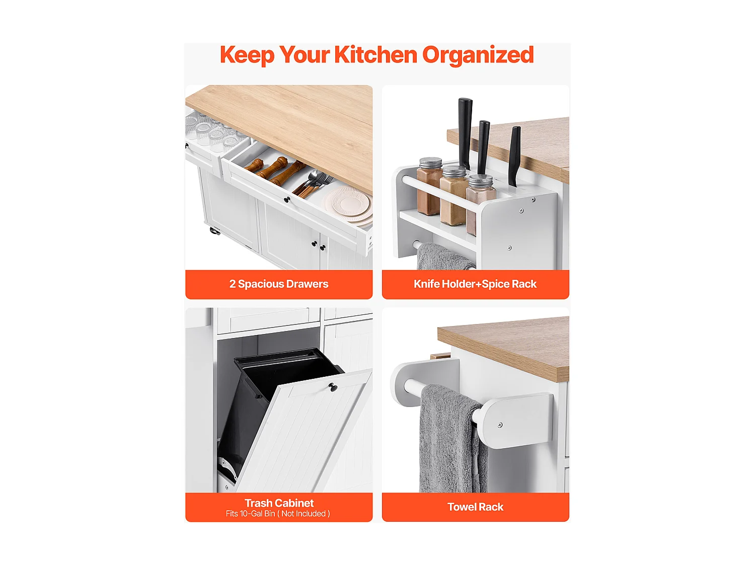 Desserte de Cuisine SucceBuy sur Roulettes, 153 cm de Large, Îlot Central Mobile avec Abattant, 2 Tiroirs, pour Salle à Manger Garde-Manger