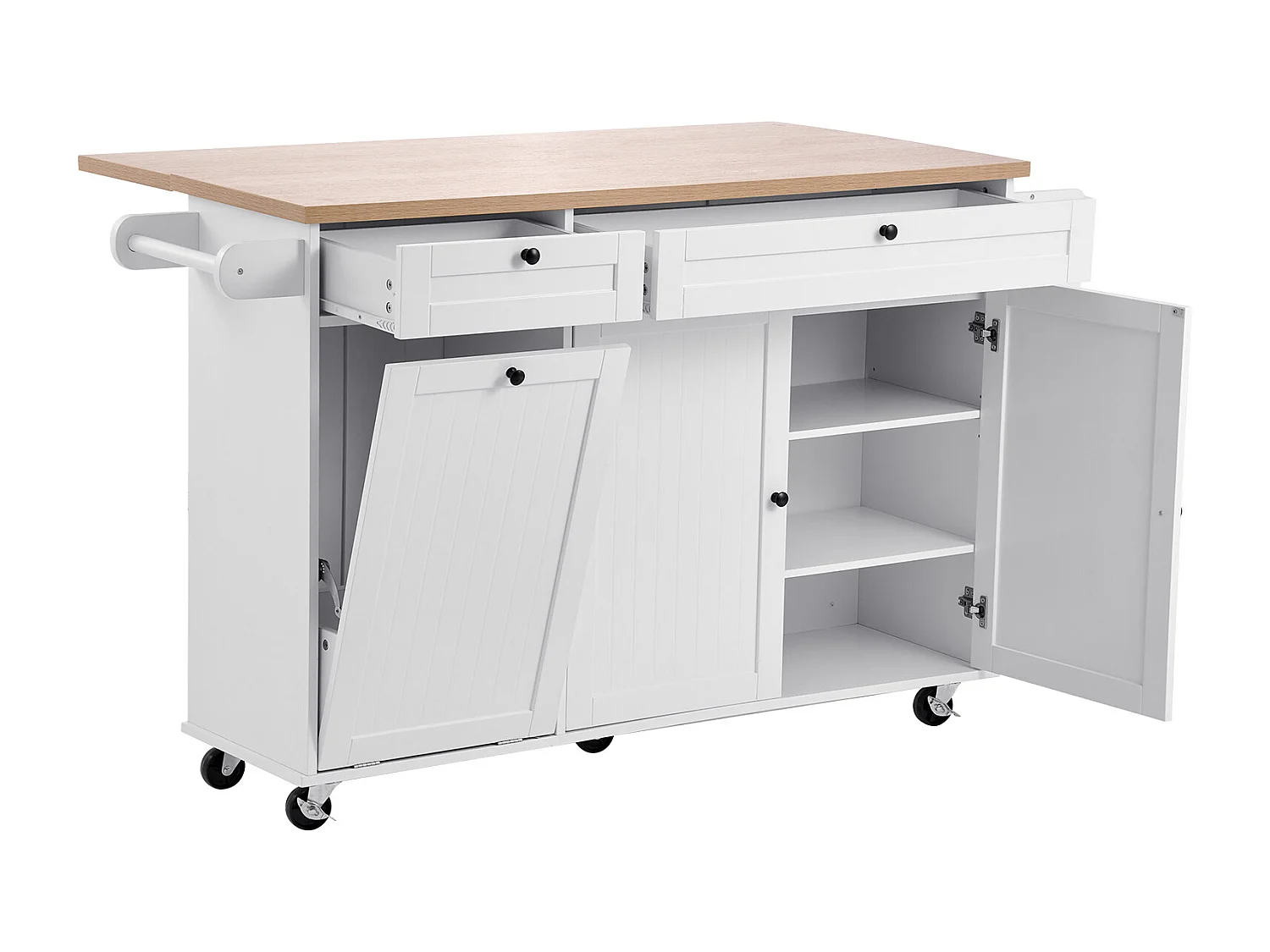 Desserte de Cuisine SucceBuy sur Roulettes, 153 cm de Large, Îlot Central Mobile avec Abattant, 2 Tiroirs, pour Salle à Manger Garde-Manger