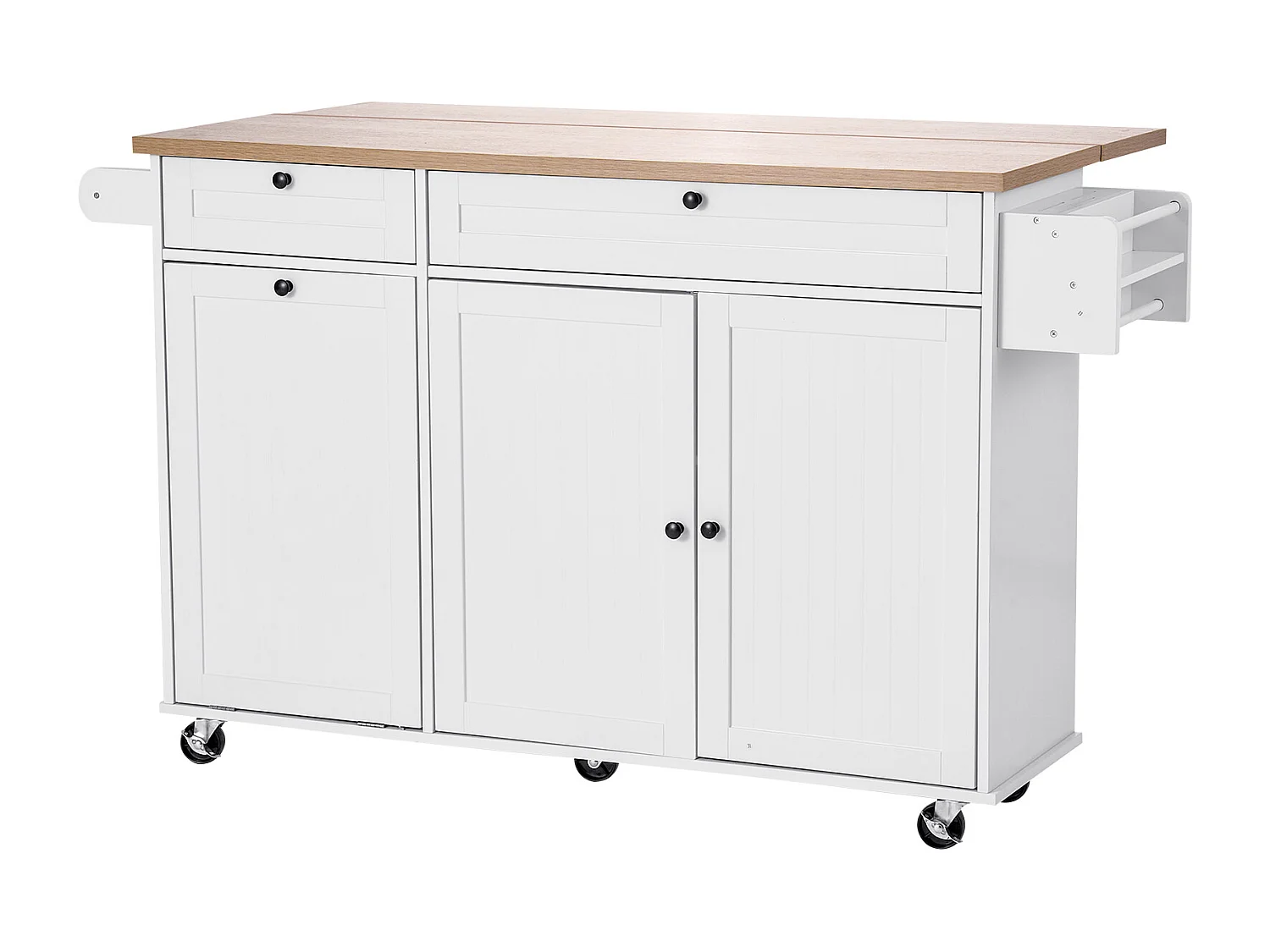 Desserte de Cuisine SucceBuy sur Roulettes, 153 cm de Large, Îlot Central Mobile avec Abattant, 2 Tiroirs, pour Salle à Manger Garde-Manger