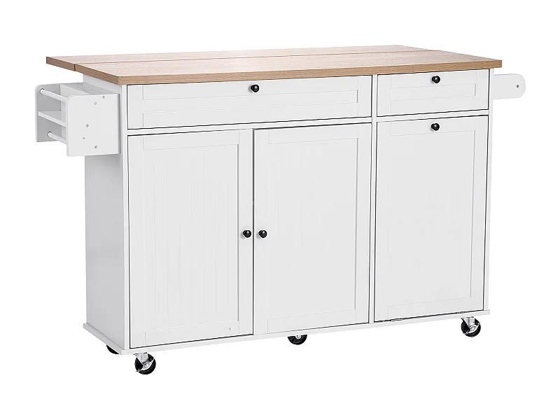 Desserte de Cuisine SucceBuy sur Roulettes, 153 cm de Large, Îlot Central Mobile avec Abattant, 2 Tiroirs, pour Salle à Manger Garde-Manger