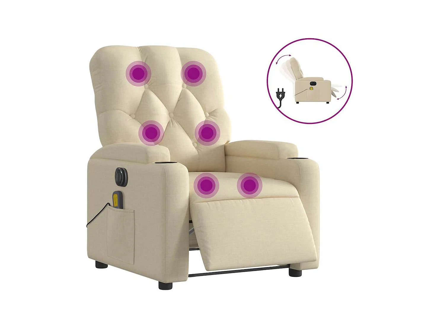 Fauteuil inclinable électrique-Chaise-Fauteuil de Massage crème tissu SHL944