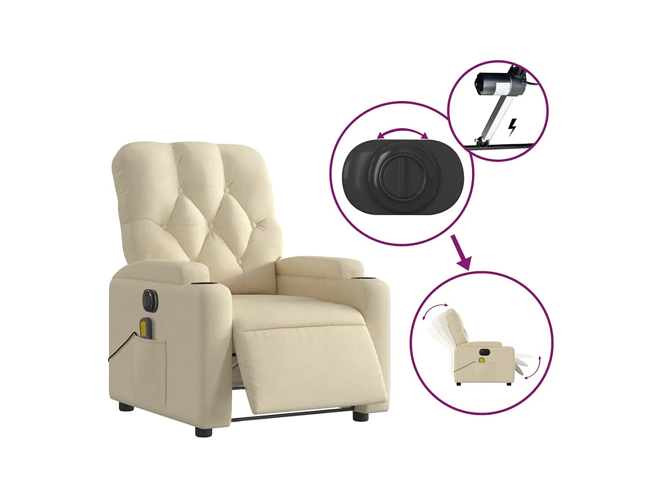 Sillón de relax | Sillón reclinable de masaje eléctrico tela color crema SHL3853