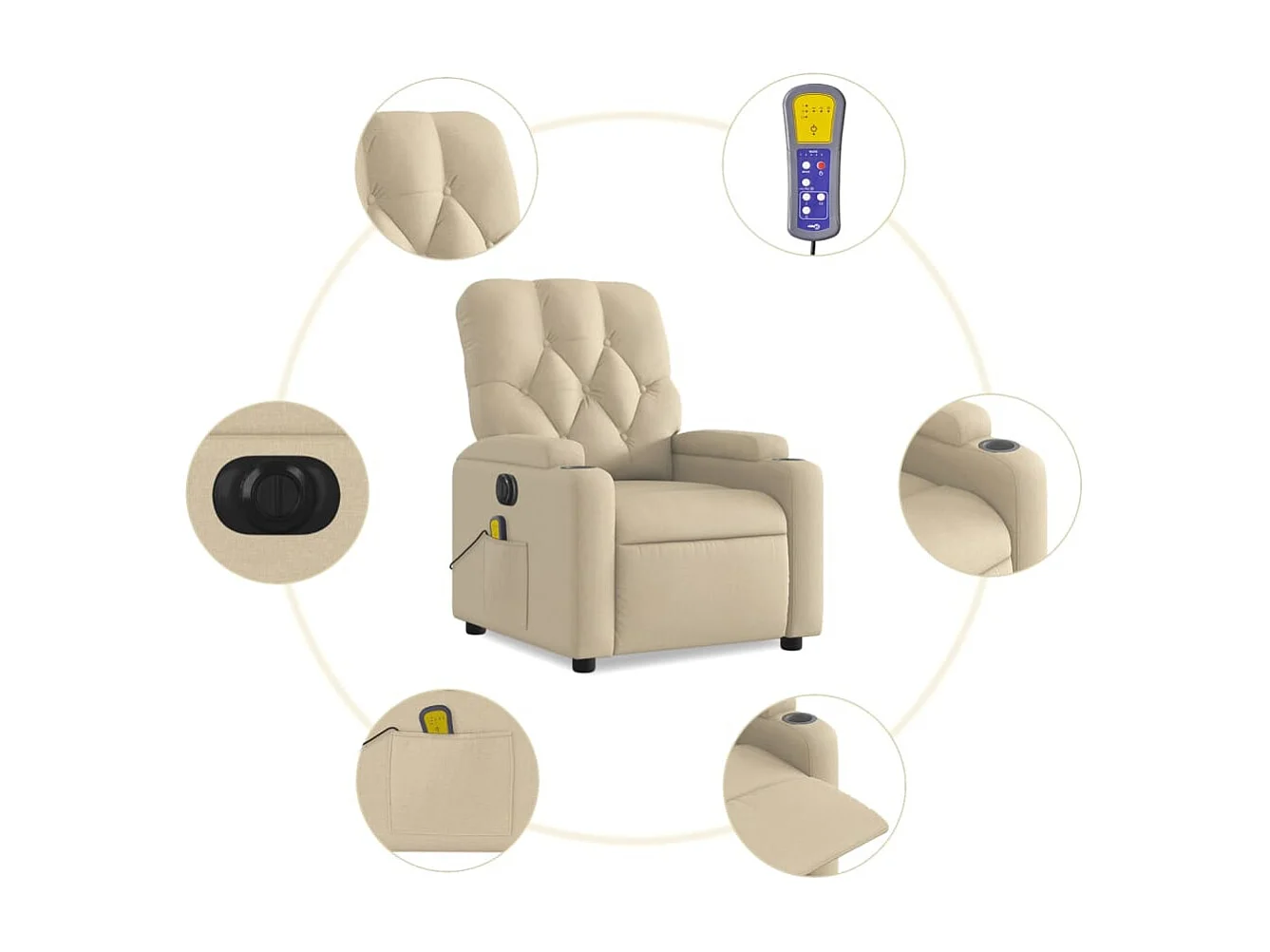 Fauteuil inclinable électrique-Chaise-Fauteuil de Massage crème tissu SHL944