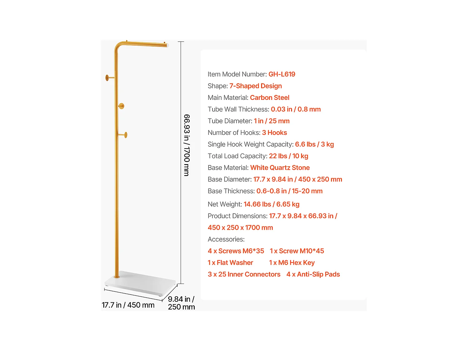 Appendiabiti da Terra SucceBuy, Appendiabiti con Base in Quarzo, 3 Ganci Rotondi, Appendiabiti in Metallo, per Ingresso, Camera da Letto, Soggiorno