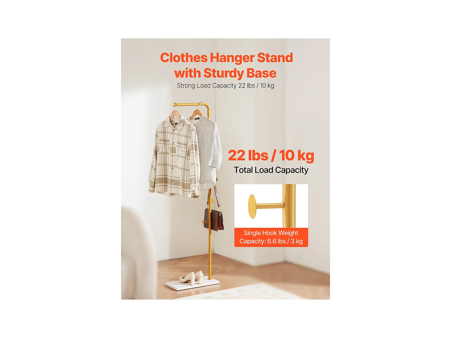 Appendiabiti da Terra SucceBuy, Appendiabiti con Base in Quarzo, 3 Ganci Rotondi, Appendiabiti in Metallo, per Ingresso, Camera da Letto, Soggiorno