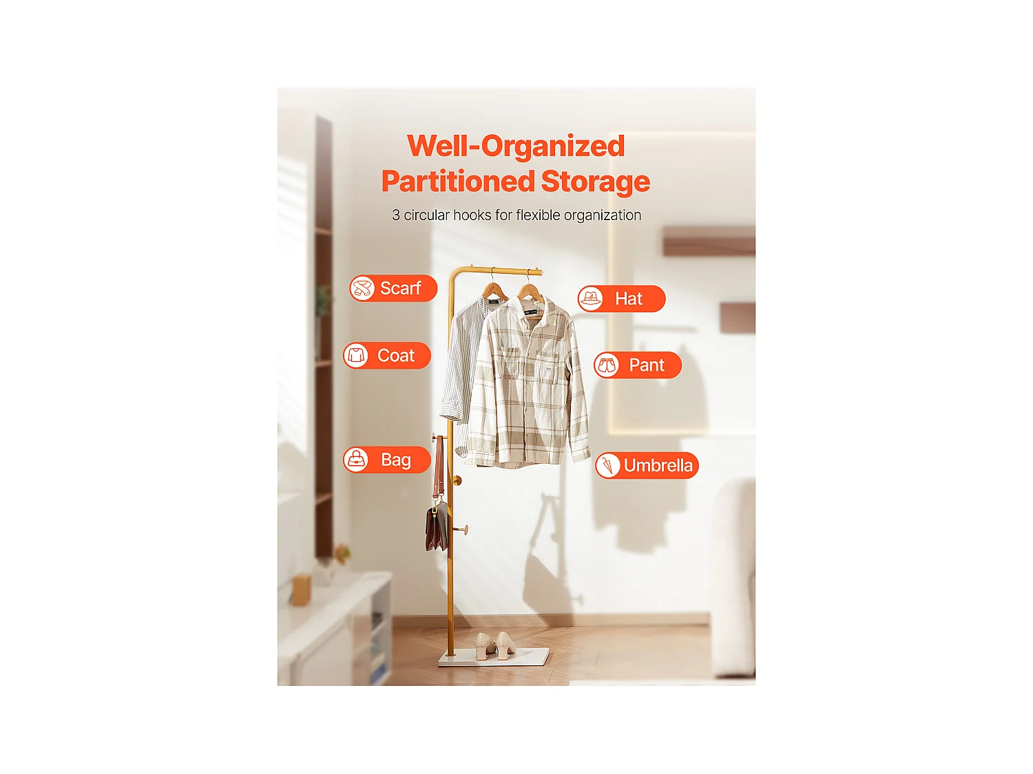 Appendiabiti da Terra SucceBuy, Appendiabiti con Base in Quarzo, 3 Ganci Rotondi, Appendiabiti in Metallo, per Ingresso, Camera da Letto, Soggiorno