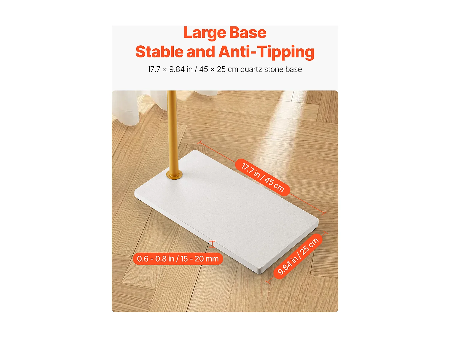 Staande Kapstok SucceBuy, Kledingrek met Kwartsvoet, 3 Ronde Haken, Metalen Kapstok, voor Hal, Slaapkamer, Woonkamer