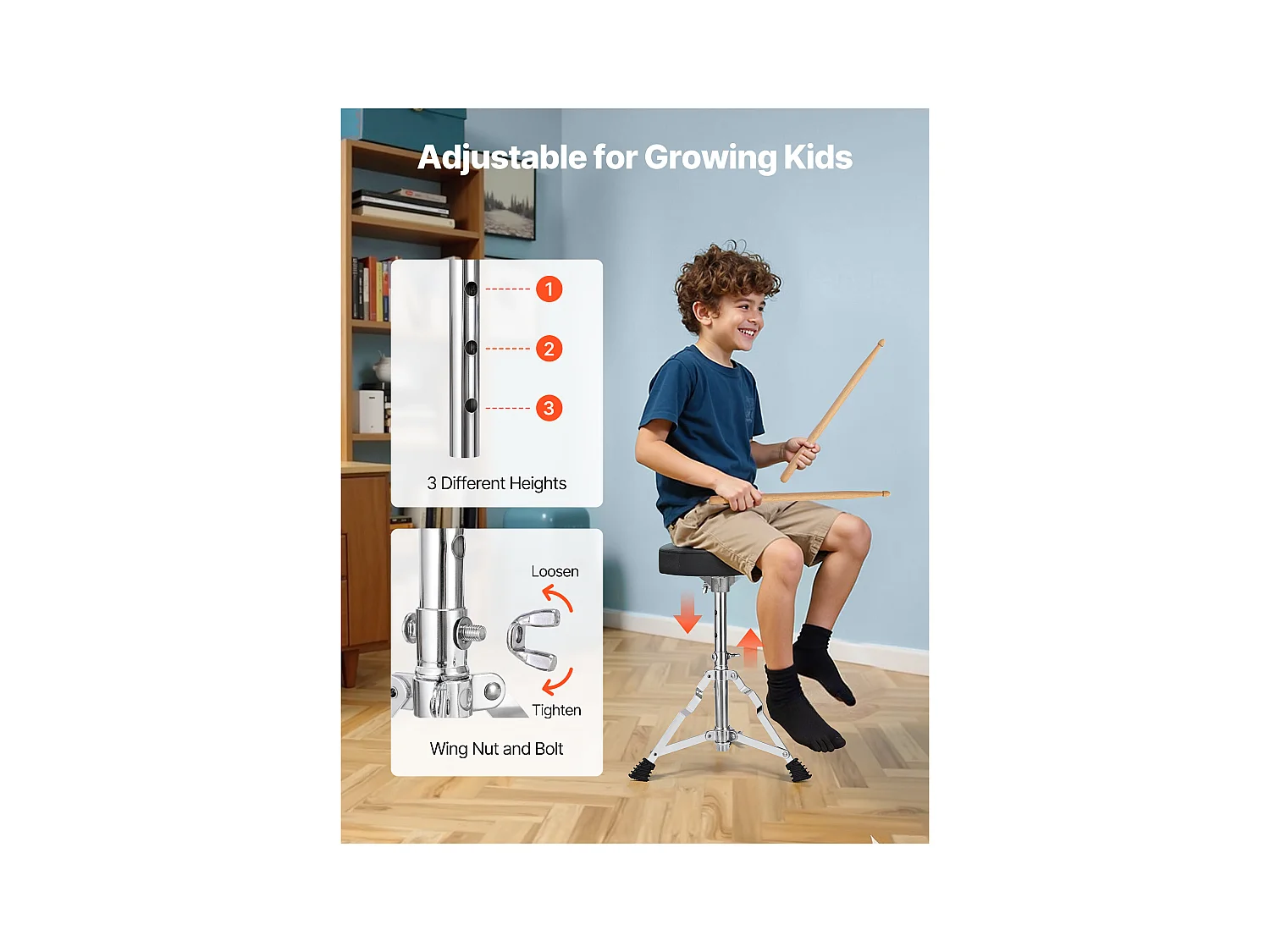 Batterie Enfant SucceBuy, 3 PCS, Batterie Débutants, Grosse Caisse 35,56 cm avec Tom-tom 20,32 cm Caisse Claire 25,4 cm, Siège Réglable, Baguettes, Bleu